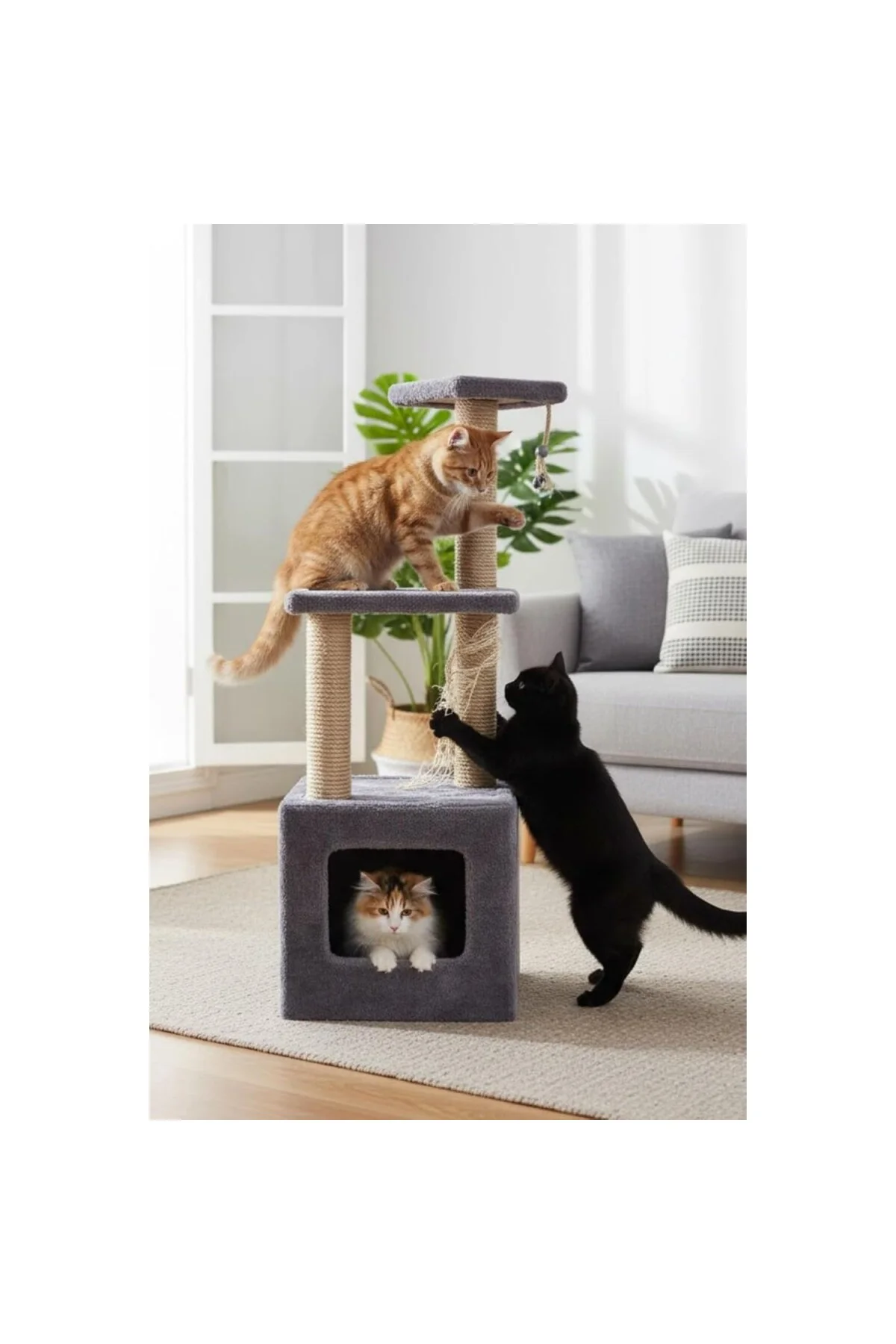 Pet Basamaklı Yuvalı Kare Ev Kedi Tırmalaması Gri Pet Basamaklı Yuvalı Kare Ev Kedi Tırmalaması Gri