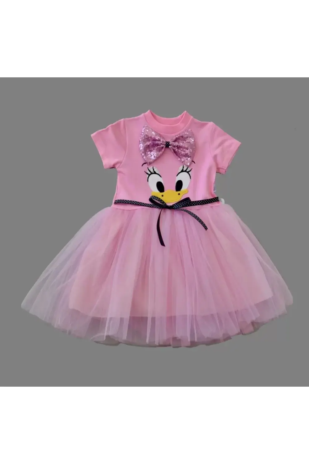 Pet Fiyonk Tokalı Ördek Nakışlı Astarlı Kız Bebek Tütü Elbisesi P