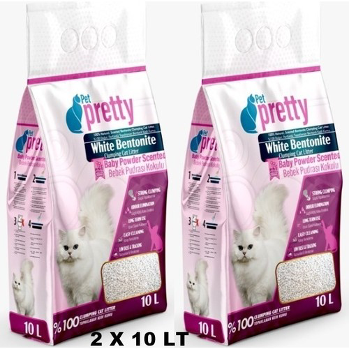 Pet Pretty Pudra Kokulu Ince Taneli Topaklaşan Kedi Kumu 10LT x 2