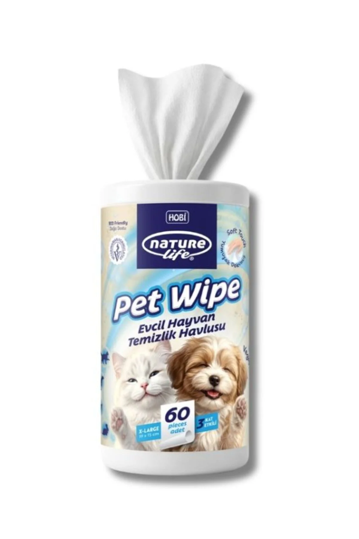 Pet Wipe Evcil Hayvan Temizlik Havlusu 60 Adet (XL)