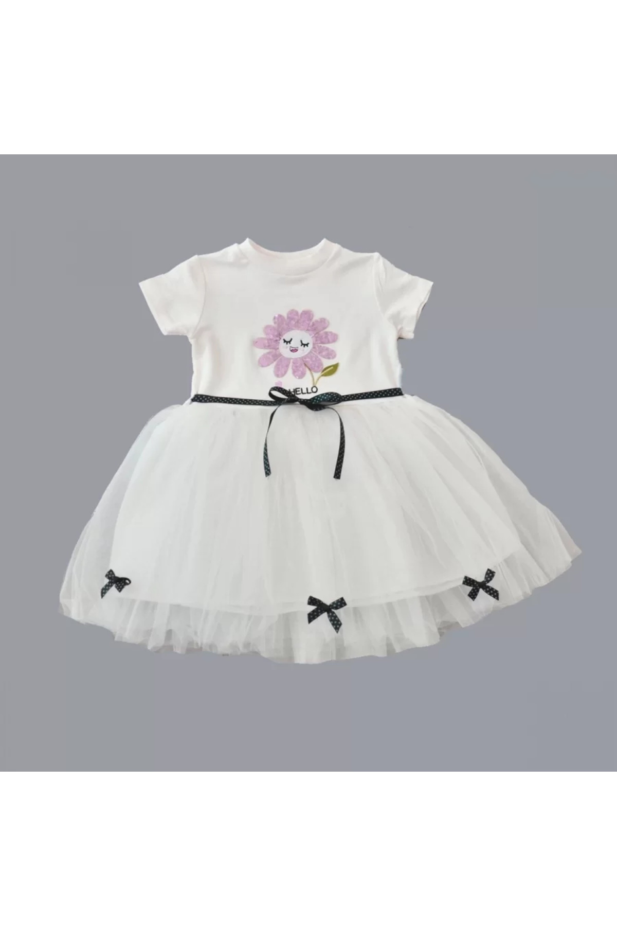 Butik Pet Yaprakli Çiçek Nakişli Astarli Kiz Bebek Tütü Elbisesi Beyaz