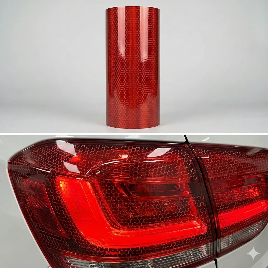 Petek Desenli 3D Colormatik Far Filmi Stop Folyosu 1mx30cm Kırmızı Petek Desenli 3D Colormatik Far Filmi Stop Folyosu 1mx30cm Kırmızı