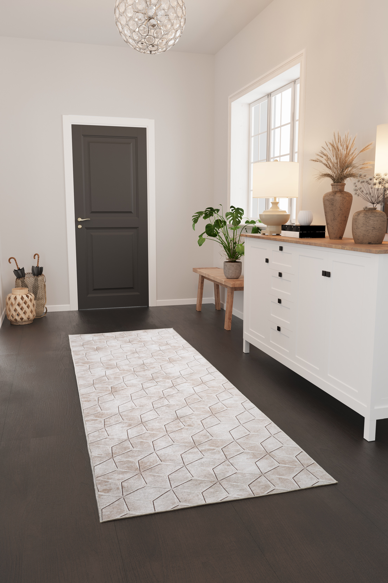 Anaska Home Petek Desenli Kahverengi Dijital Baskı Yıkanabilir Kaymaz Taban S