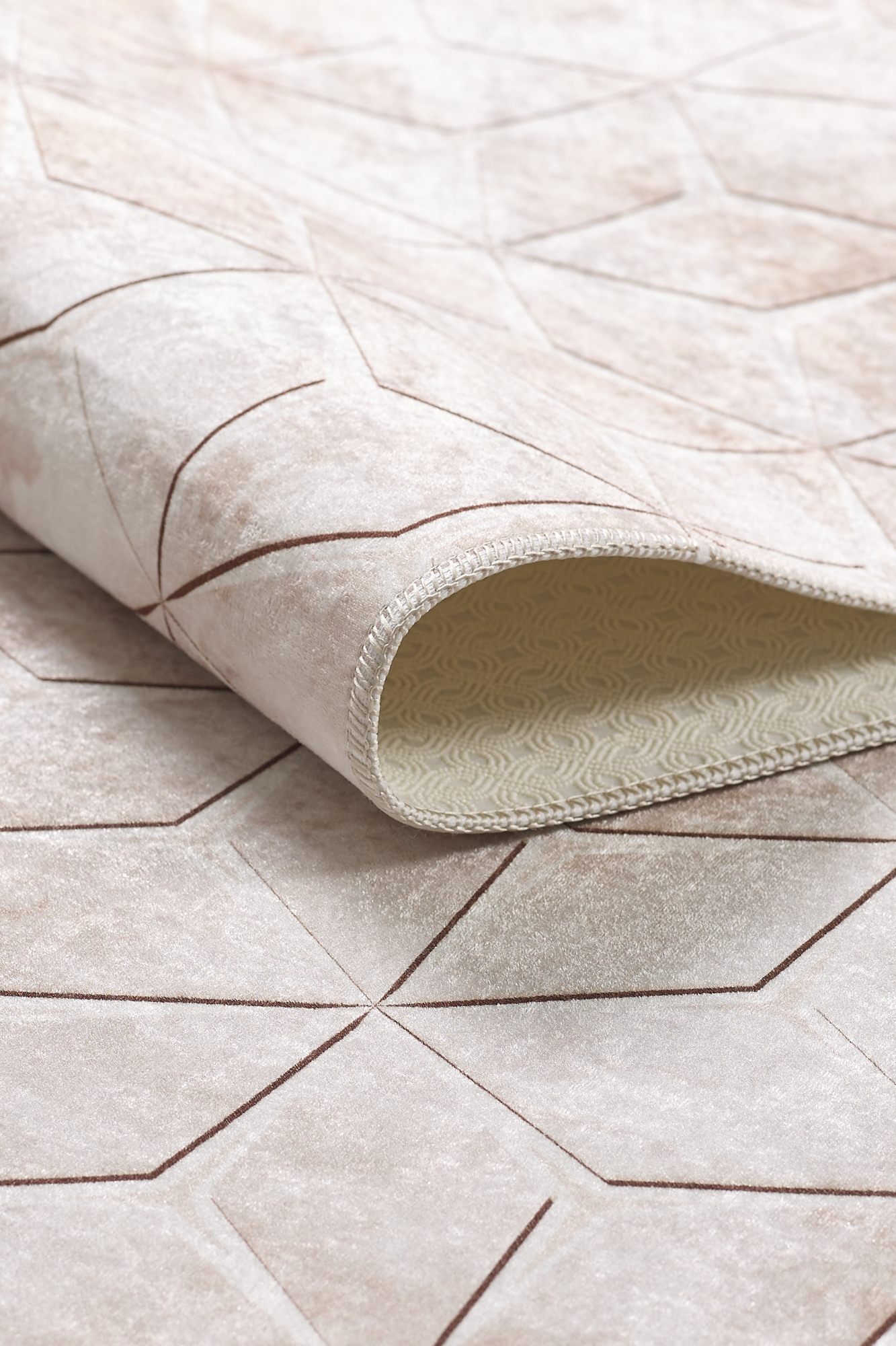 Anaska Home Petek Desenli Kahverengi Dijital Baskı Yıkanabilir Kaymaz Taban S