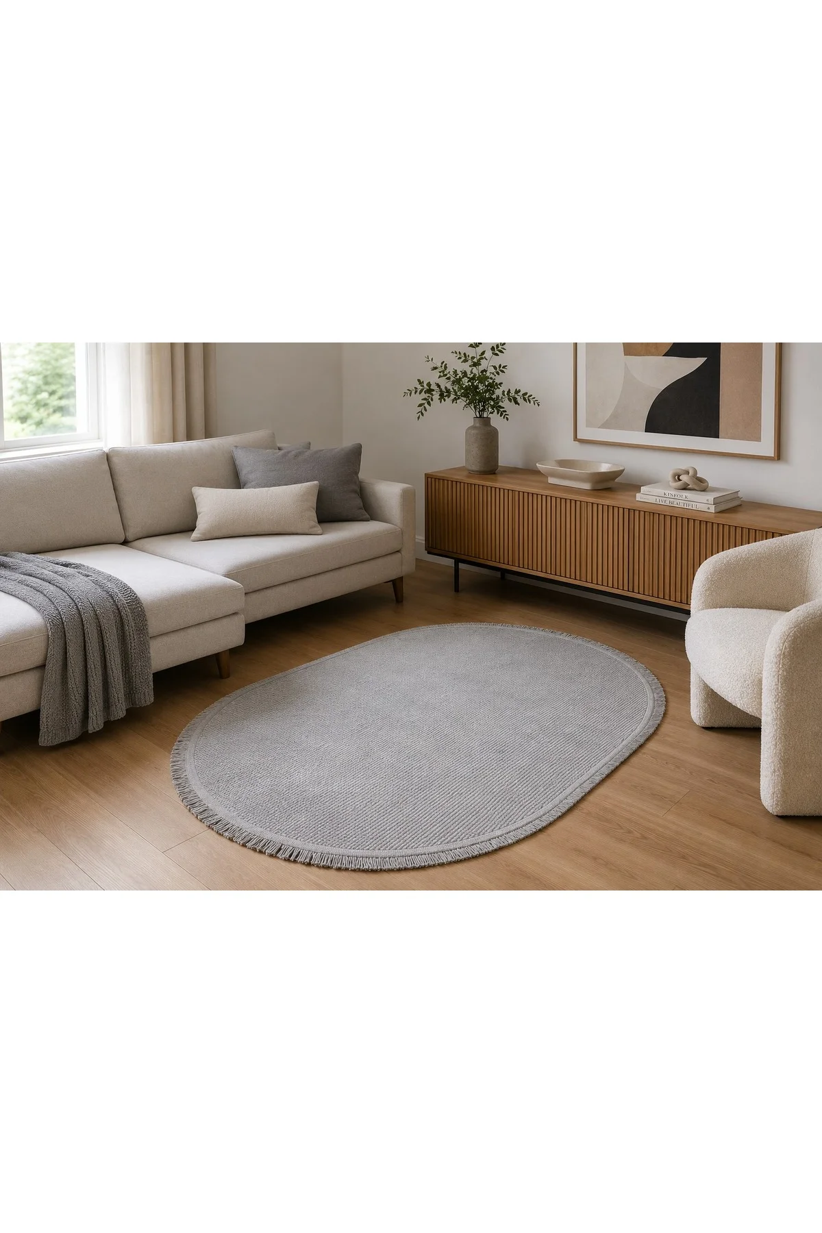 Petek Dokulu Gri Renk Oval Saçaklı Kaymaz Tabanlı Salon Mutfak Antre Koridor Halısı Petek Dokulu Gri Renk Oval Saçaklı Kaymaz Tabanlı Salon Mutfak Antre Koridor Halısı