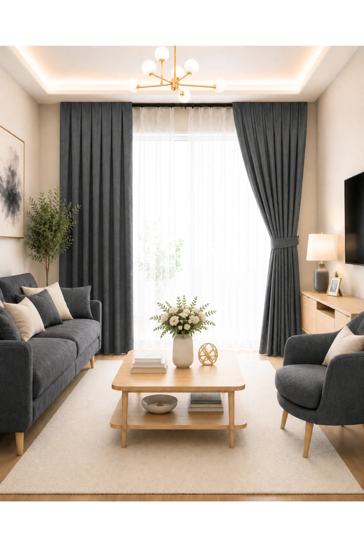 Petek Dokulu Kadife Görünümlü Fon Perde 1x3 Sık Pile Yüksek Kaliteli Özel Ölçü - Antrasit