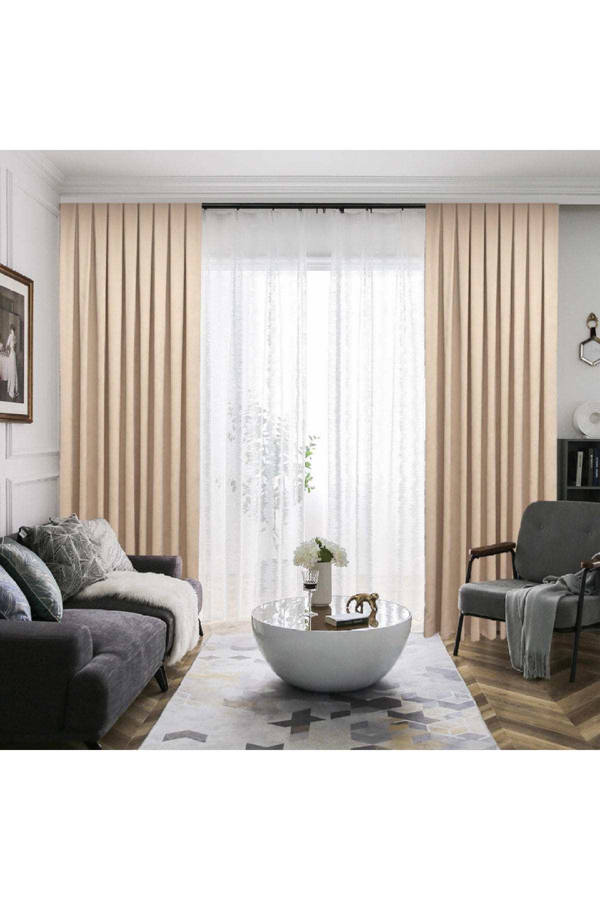 Petek Dokulu Kadife Görünümlü Dökümlü Yüksek Kaliteli Fon Perde 1