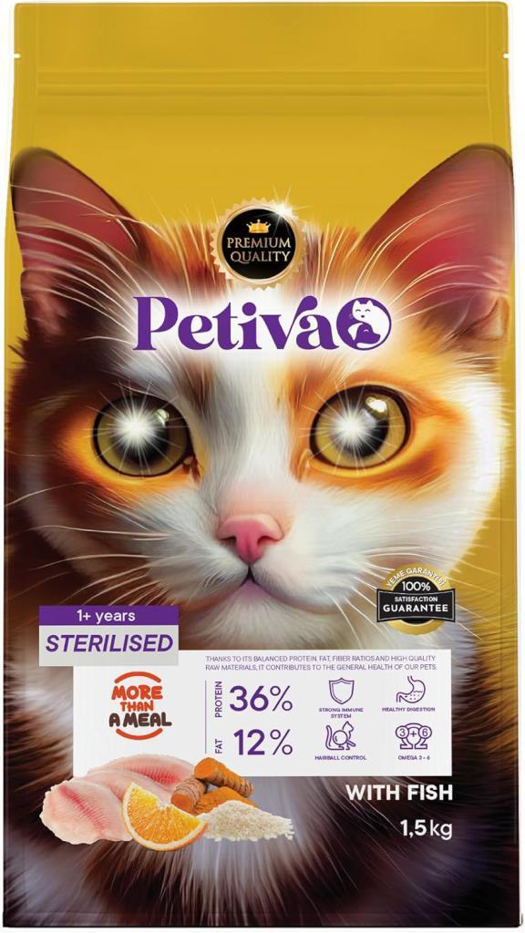 Petiva Kısırlaştırılmış Balıklı Yetişkin Kedi Maması 1,5 Kg Petiva Kısırlaştırılmış Balıklı Yetişkin Kedi Maması 1,5 Kg