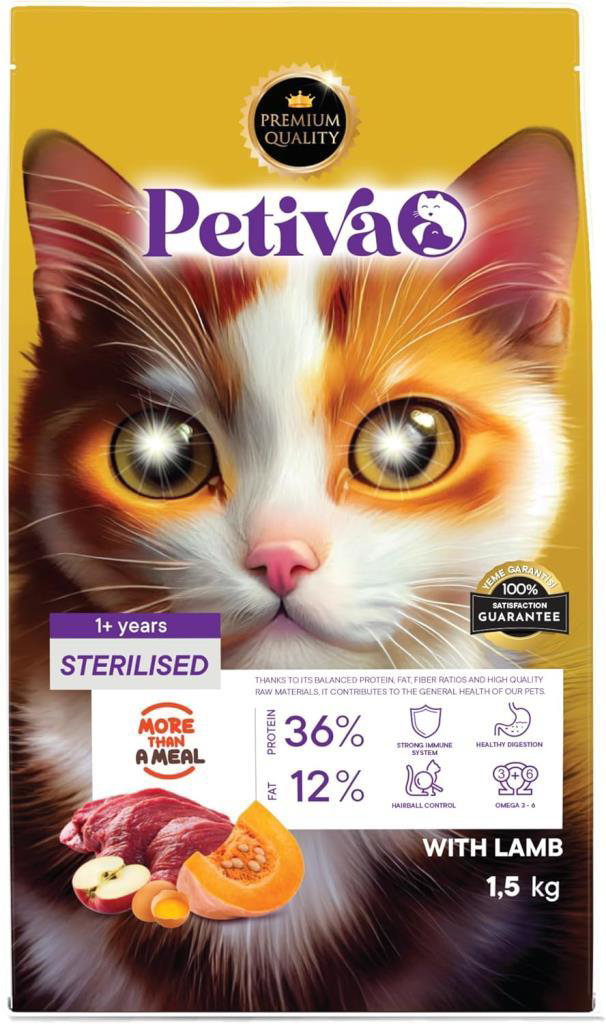 Petiva Kısırlaştırılmış Kuzulu Yetişkin Kedi Maması 1,5 Kg Petiva Kısırlaştırılmış Kuzulu Yetişkin Kedi Maması 1,5 Kg