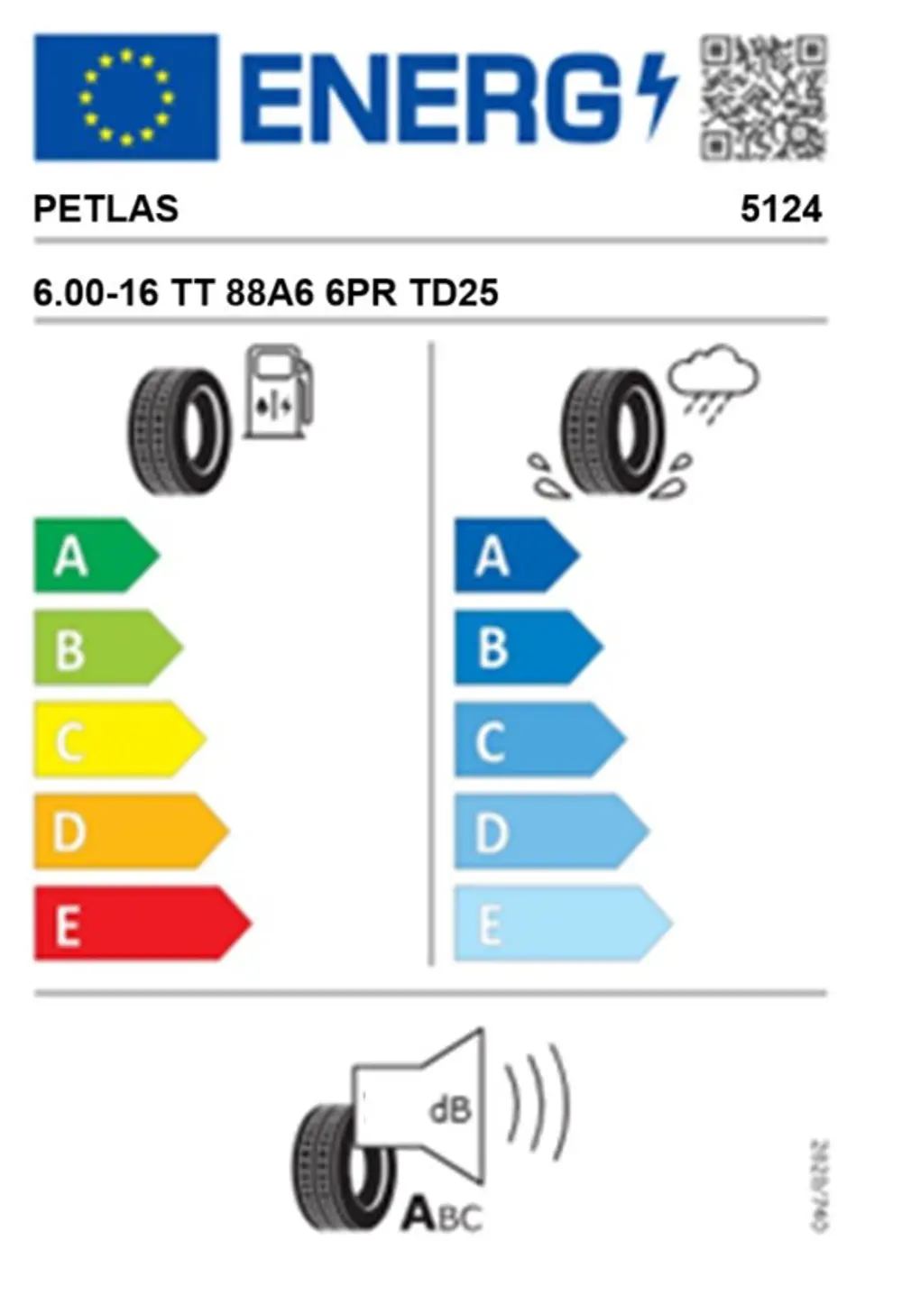 Petlas 6.00-16 TT 88A6 6PR TD25 Traktör Ön Lastiği (Üretim Tarihi