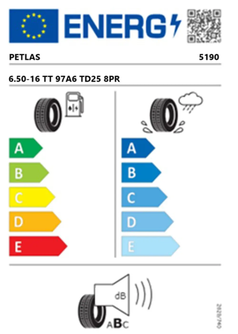 Petlas 6.50-16 TT 97A6 8PR TD25 Traktör Ön Lastiği (Üretim Tarihi