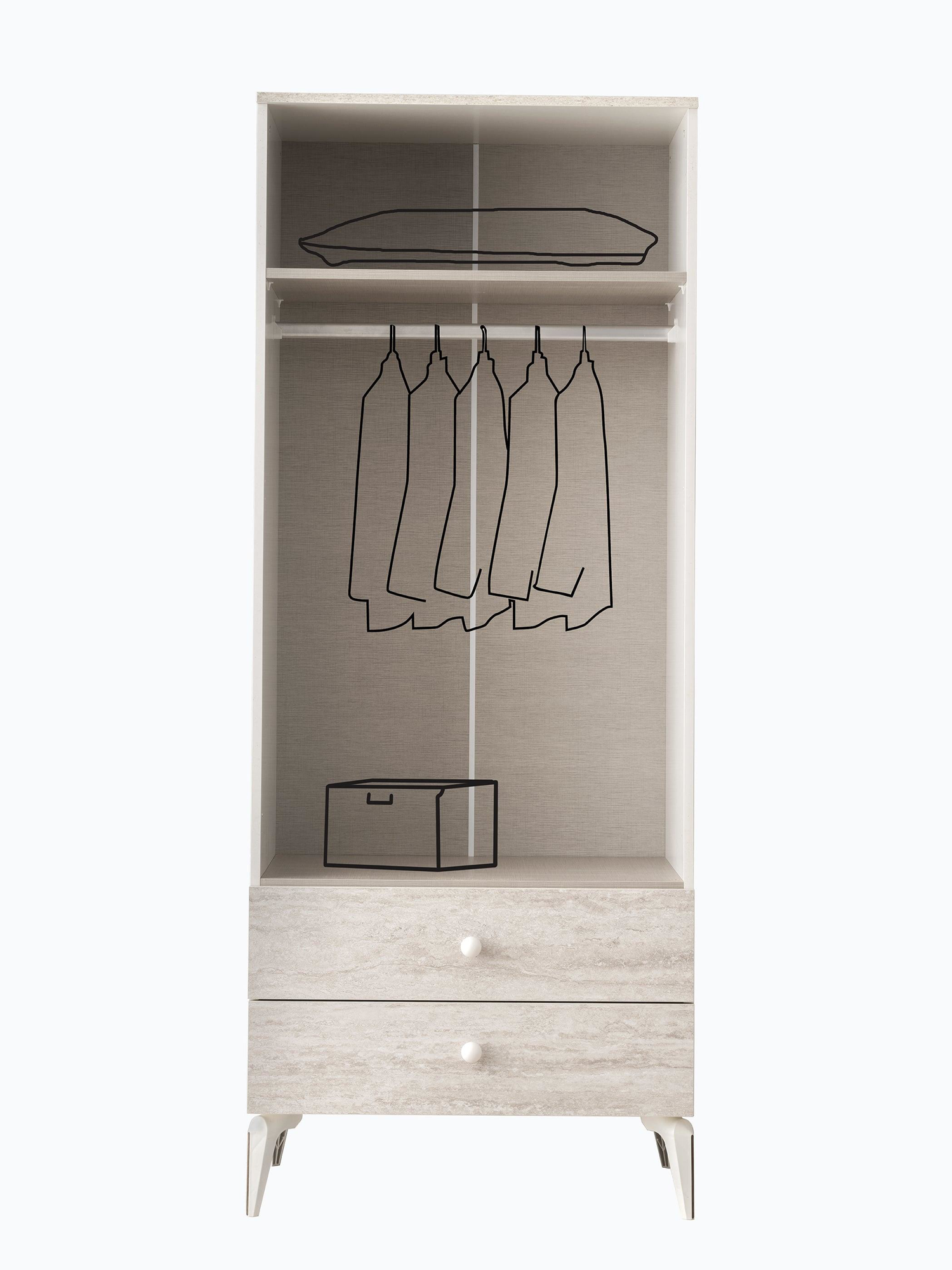 Erezogullari Mobilya Petra 2 Kapakli Aynali Elbise Dolabi Gardrop 120X55x200