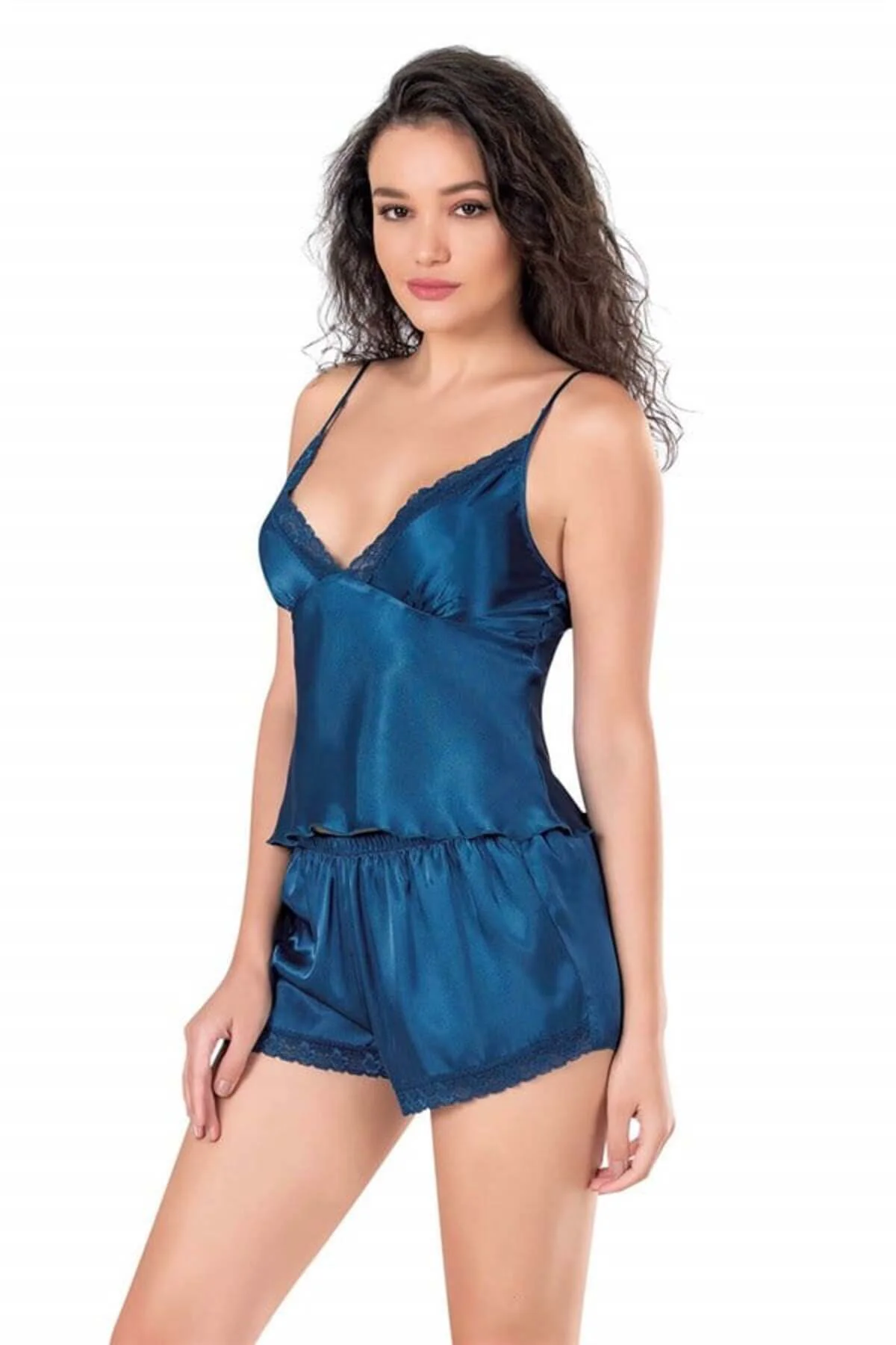 Petrol Mavi Saten Babydoll Şort Takımı Petrol Mavi Saten Babydoll Şort Takımı
