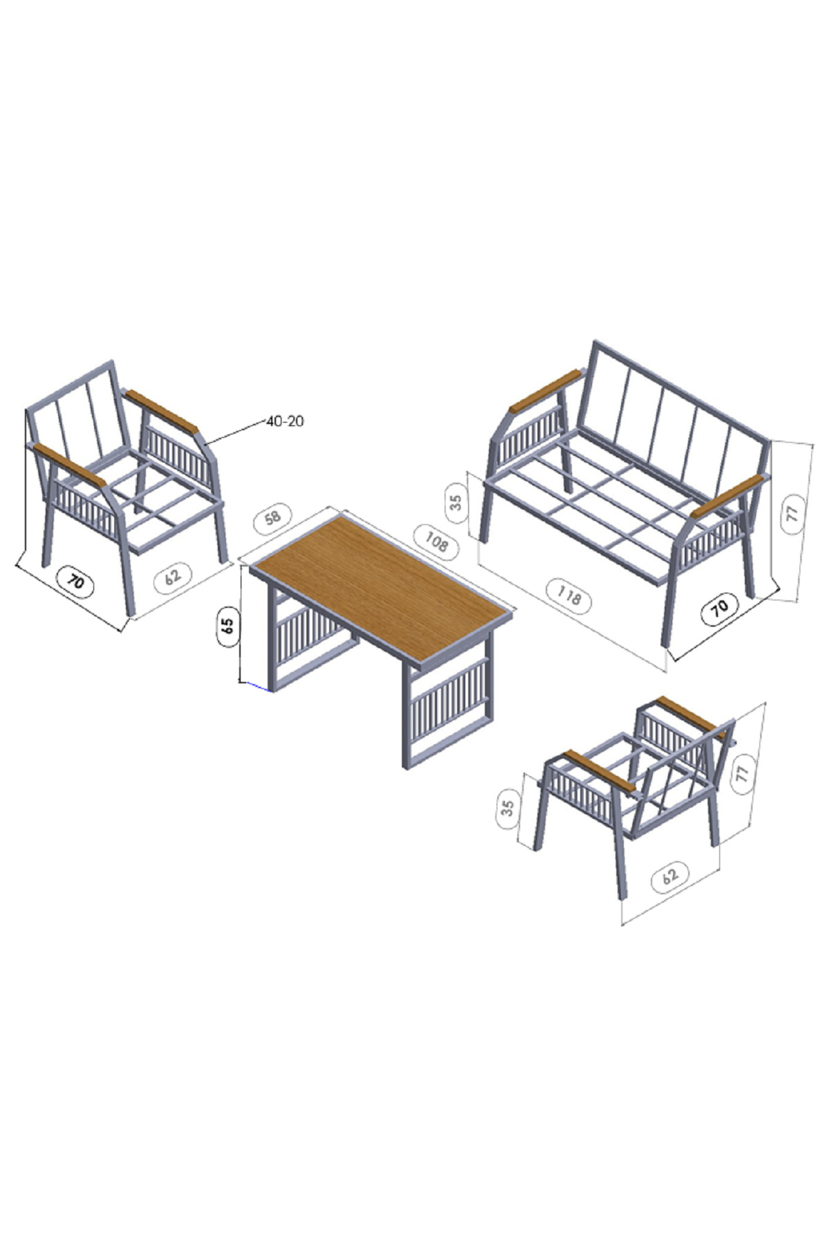 Petunia 211 Masalı Cappuccino Bahçe & Balkon Mobilya Takımı Çay S