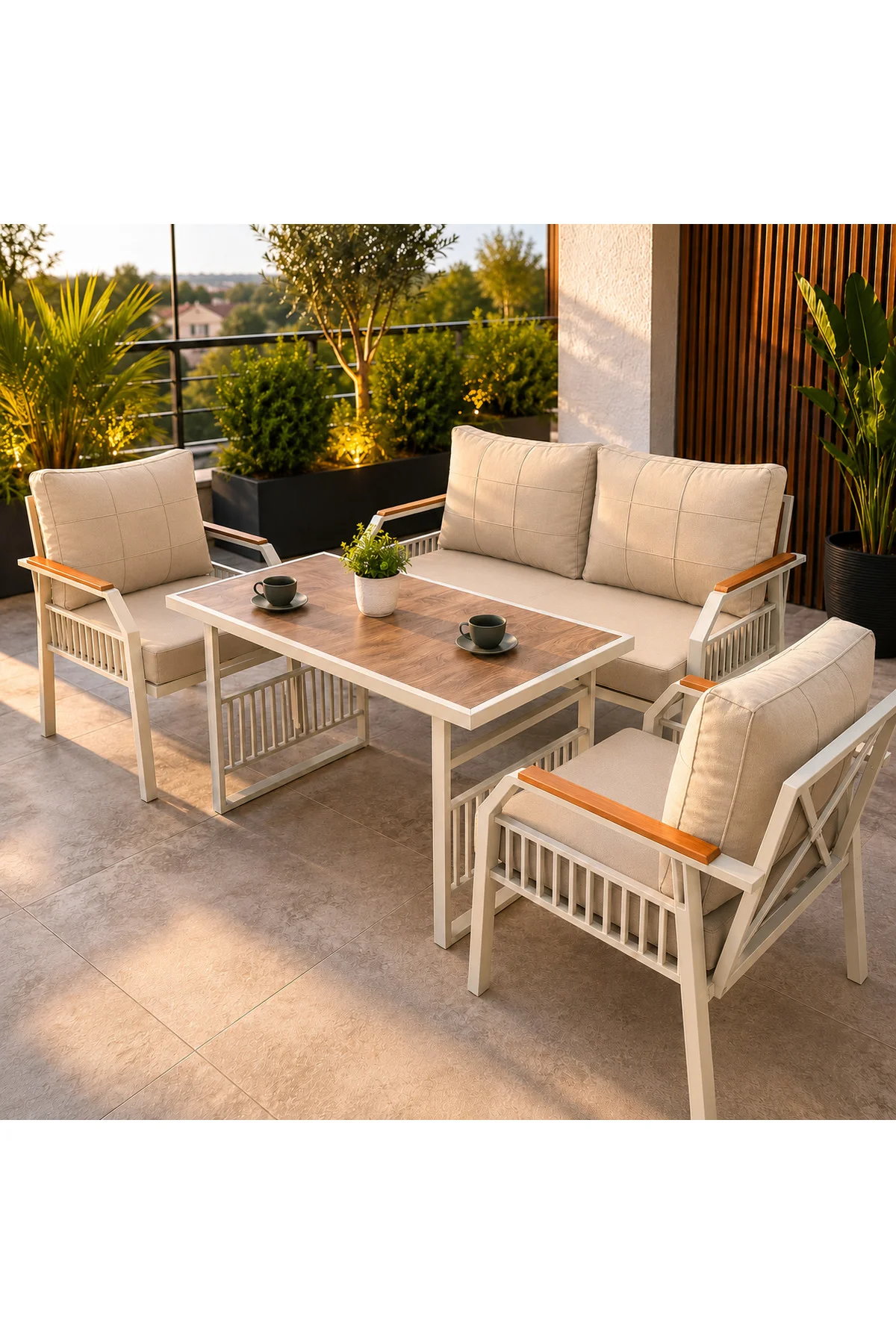 Petunia 211 Masalı Cappuccino Bahçe & Balkon Mobilya Takımı Çay Seti Koltuk Takımı