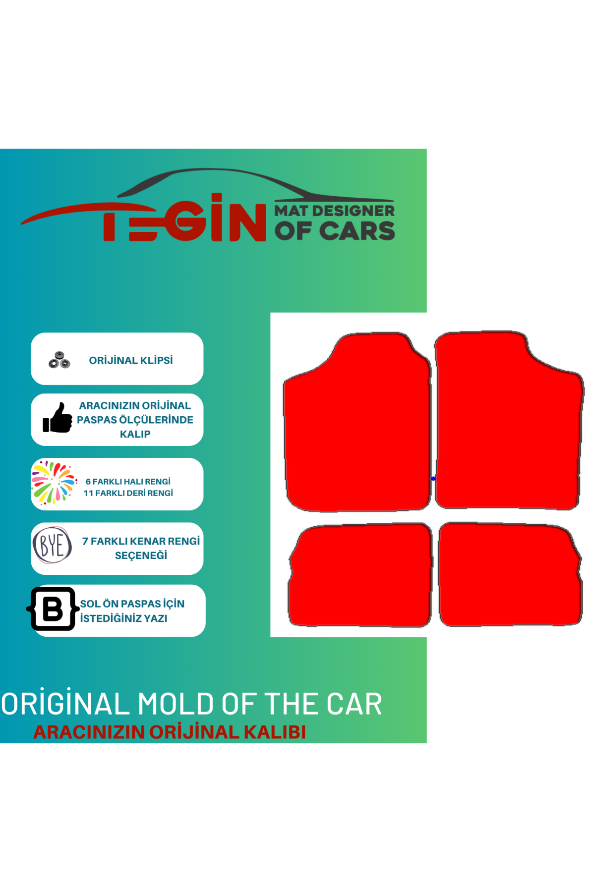 Peugeot 106 1991-2003 Prime Siyah Kırmızı Deri Mavi Kenar Paspas