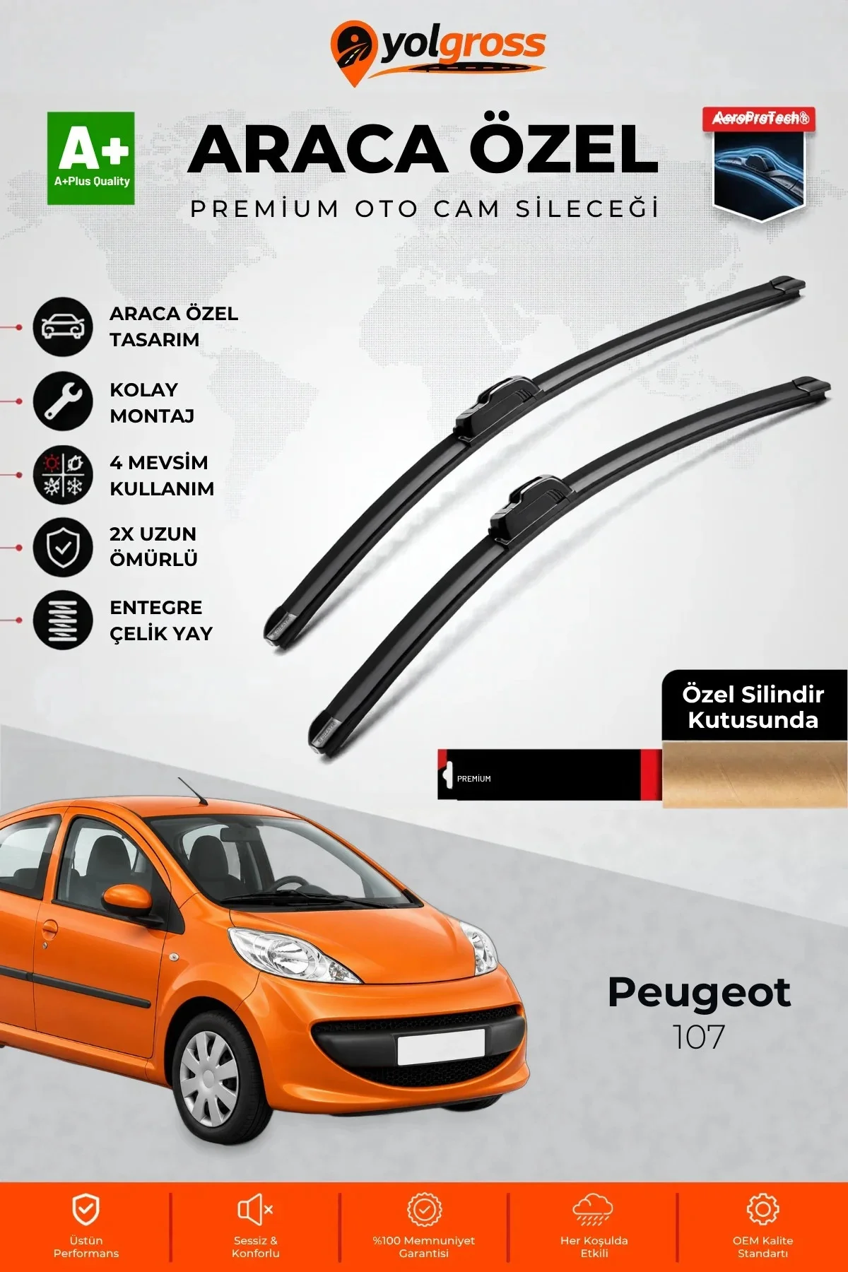 Peugeot 107 Ön Cam Silecek Seti 2005-2014 Premium Araca Özel 65 Cm A+ Kalite