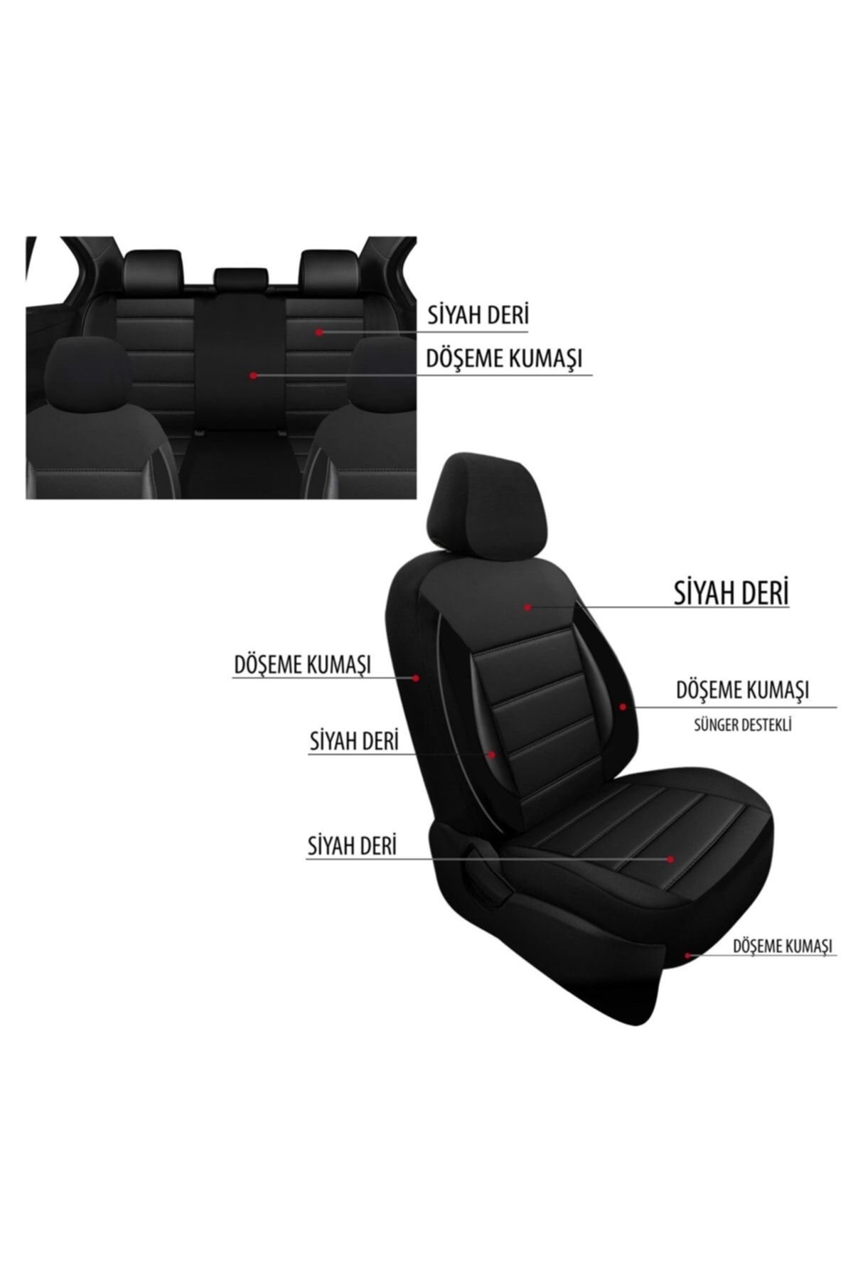 Peugeot 107 Uyumlu Koltuk Kılıfı Shadow Serisi - Siyah