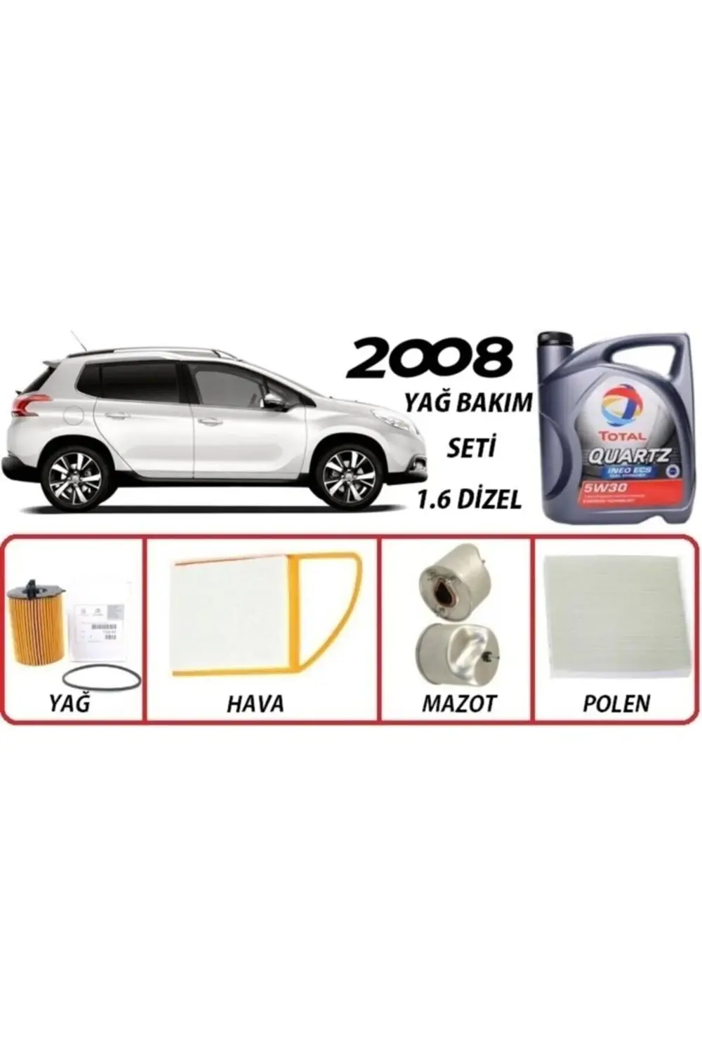 Peugeot 2008 1.6 Dizel Yağ Bakım 5li Set 5w30 Ecs Euro5 Uyumlu