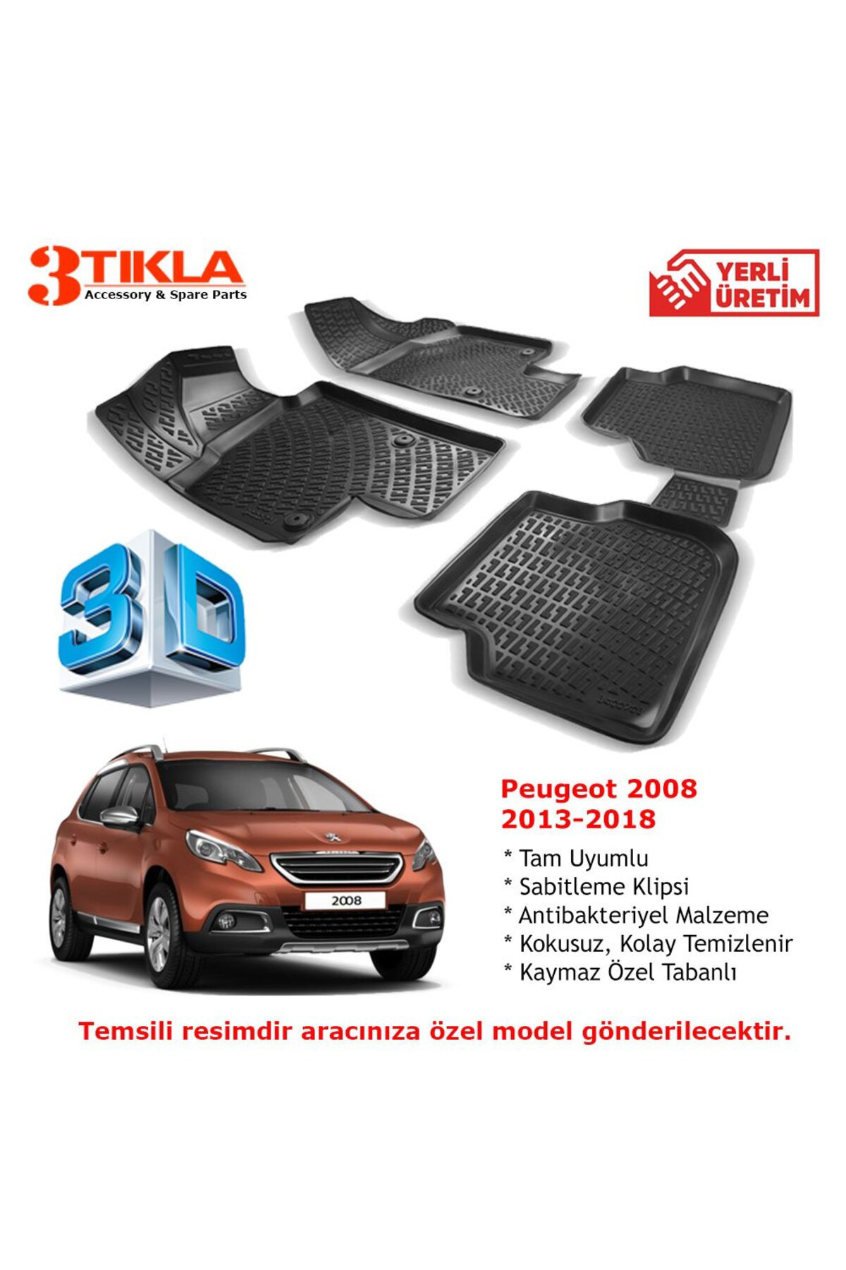 Peugeot 2008 2013-2018 Premium 3D Havuzlu Paspas Seti