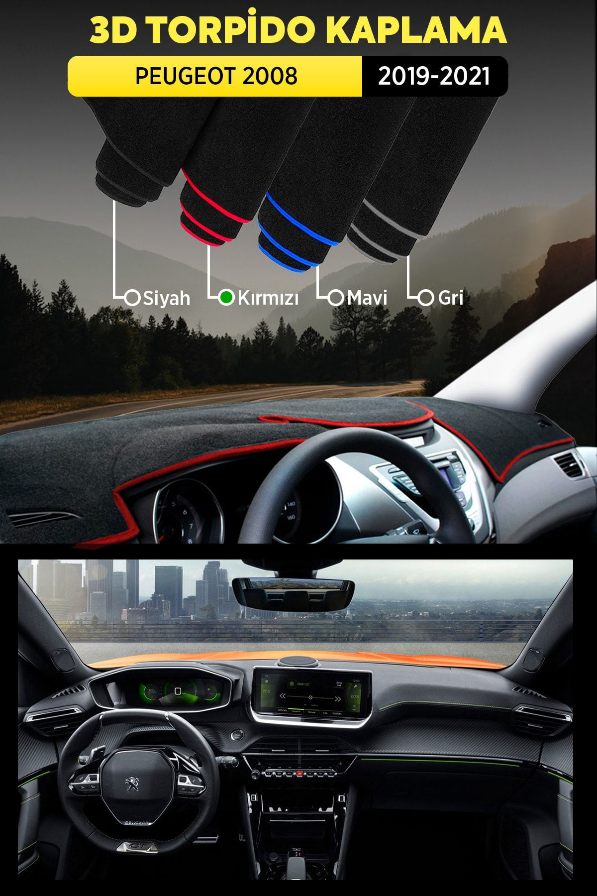 Peugeot 2008 (2019-2021) 3d Torpido Koruma Kılıfı - Ön Göğüs Kapl