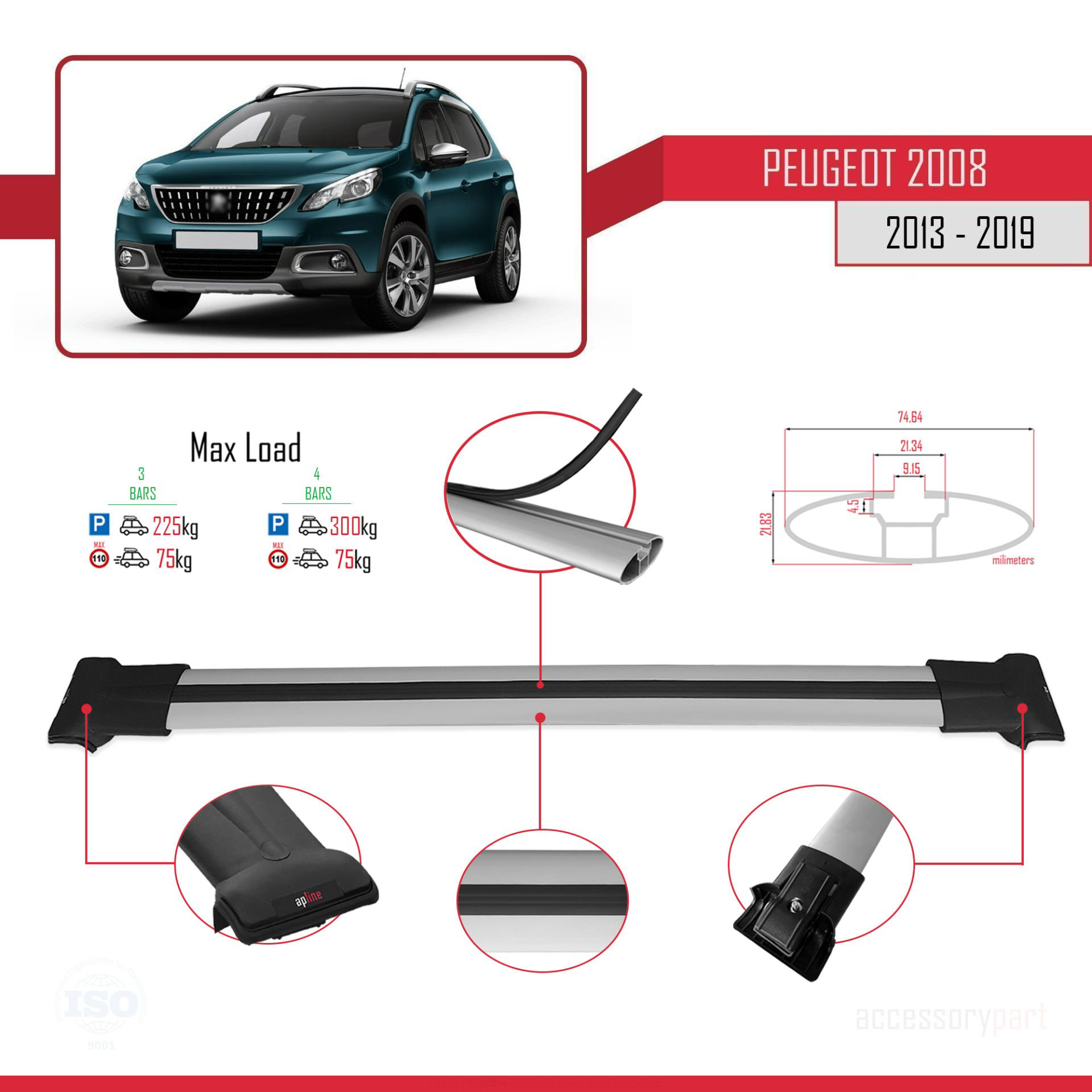 Peugeot 2008 2013-2019 Arası ile Uyumlu FLY Model Ara Atkı Tavan 