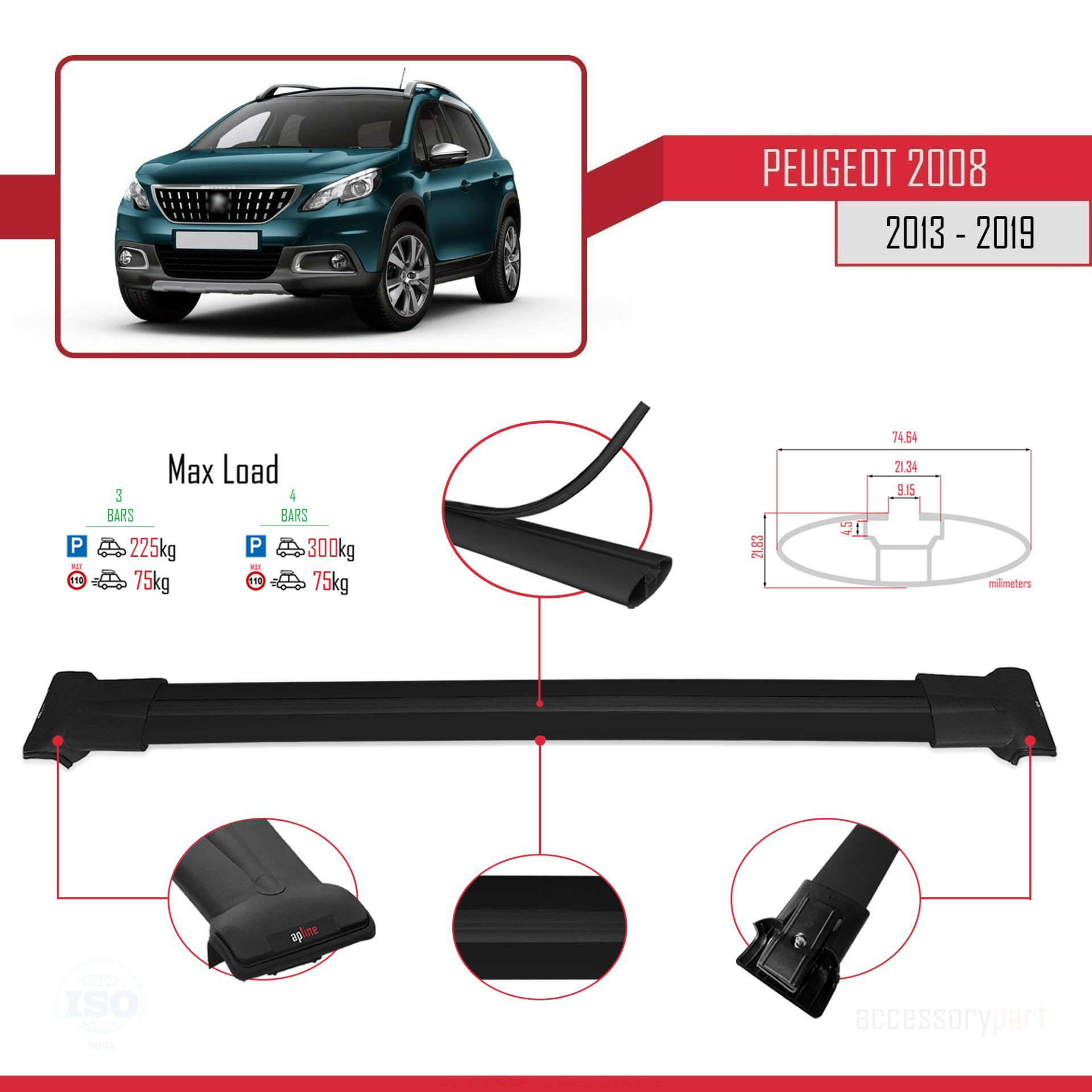 Peugeot 2008 2013-2019 Arası ile Uyumlu FLY Model Ara Atkı Tavan 
