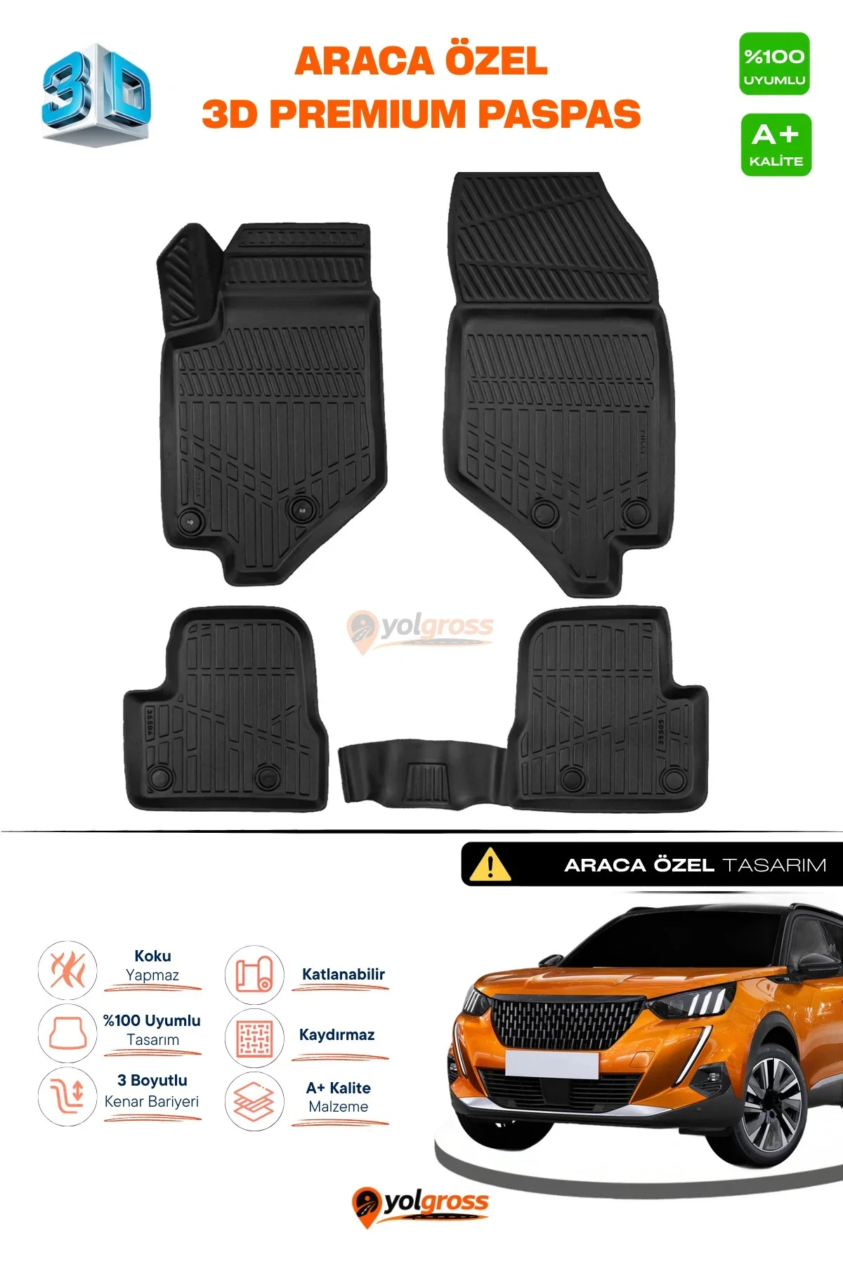 Peugeot 2008 3D Pro Havuzlu Paspas 2019 Üzeri A+ Kalite
