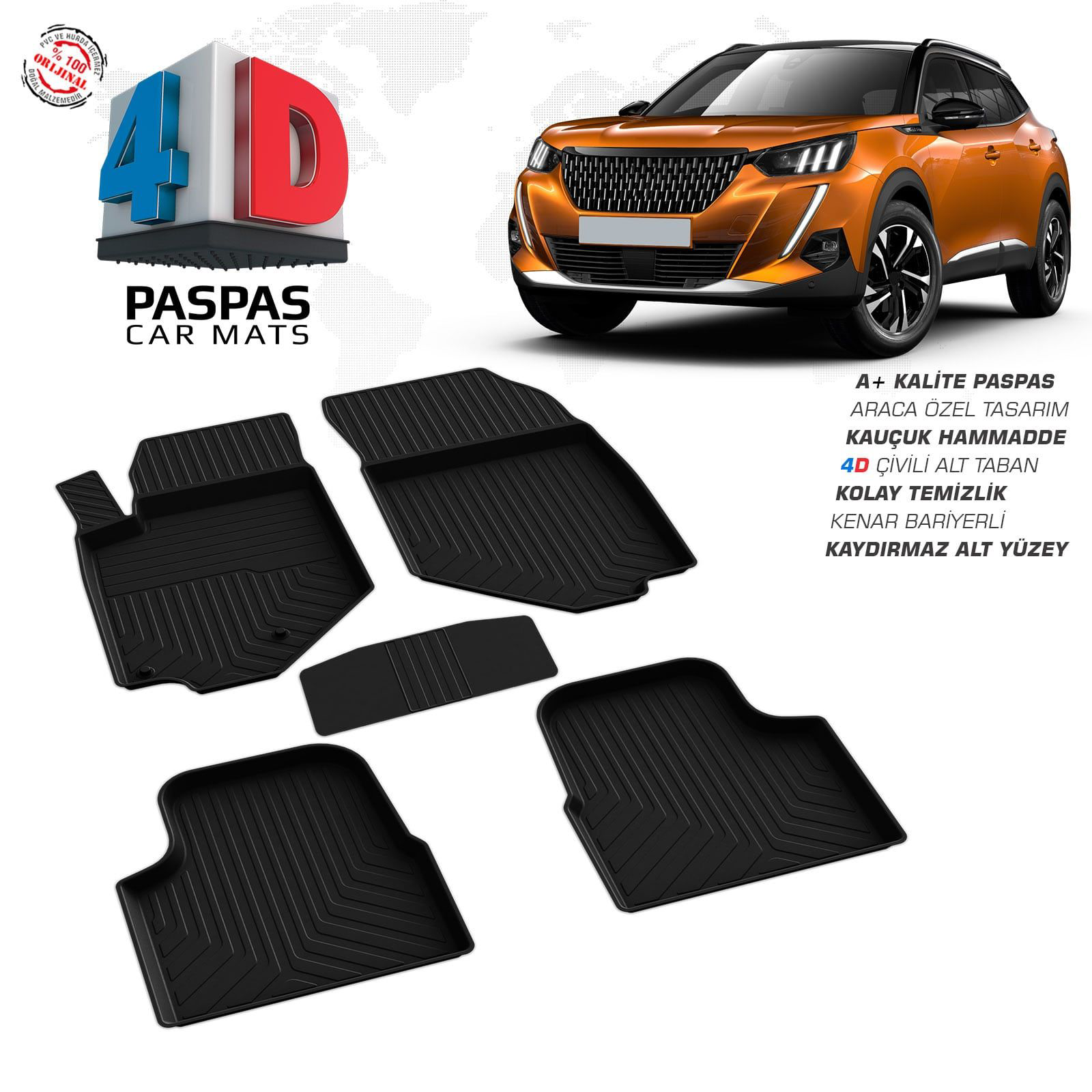 Peugeot 2008 4D Araca Özel Havuzlu Kauçuk Paspas 2019 ve Üzeri Peugeot 2008 4D Araca Özel Havuzlu Kauçuk Paspas 2019 ve Üzeri