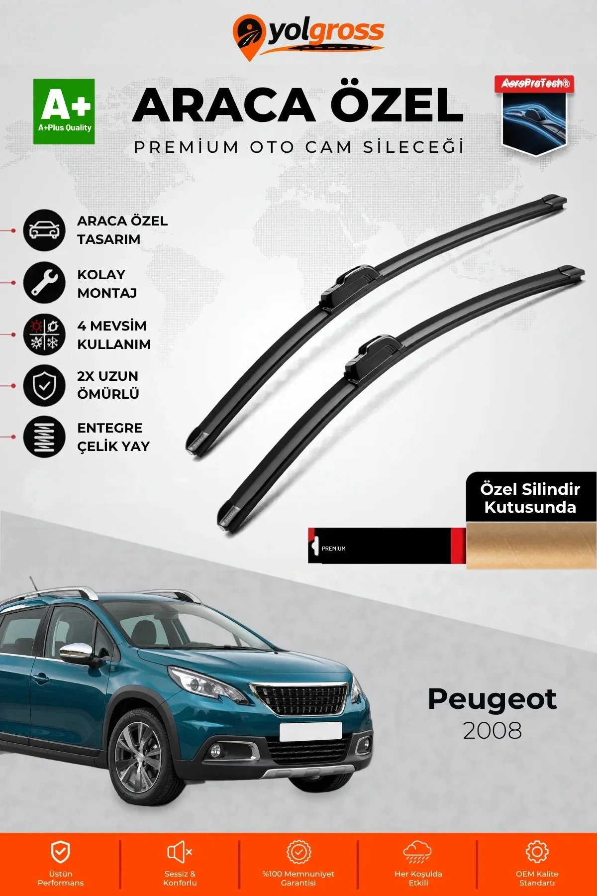 Peugeot 2008 Ön Cam Silecek Seti 2013-2019 Premium Araca Özel 65-40 Cm A+ Kalite