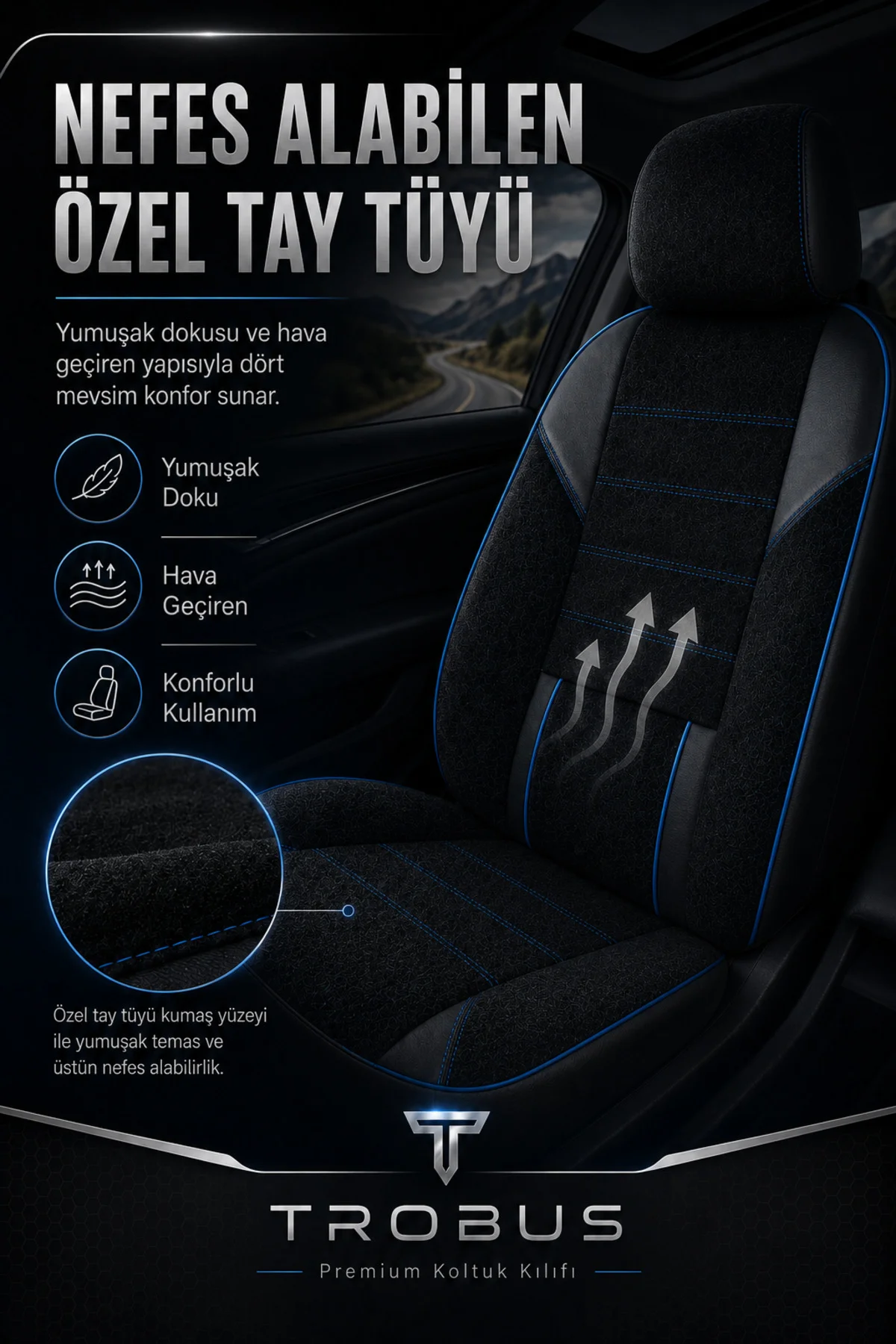 Peugeot 205 1983-1998 Uyumlu Nova Serisi Tay Tüyü Bel Destekli Siyah Mavi Premium Koltuk Kılıfı Fiyatı, Yorumları ve Özellikleri