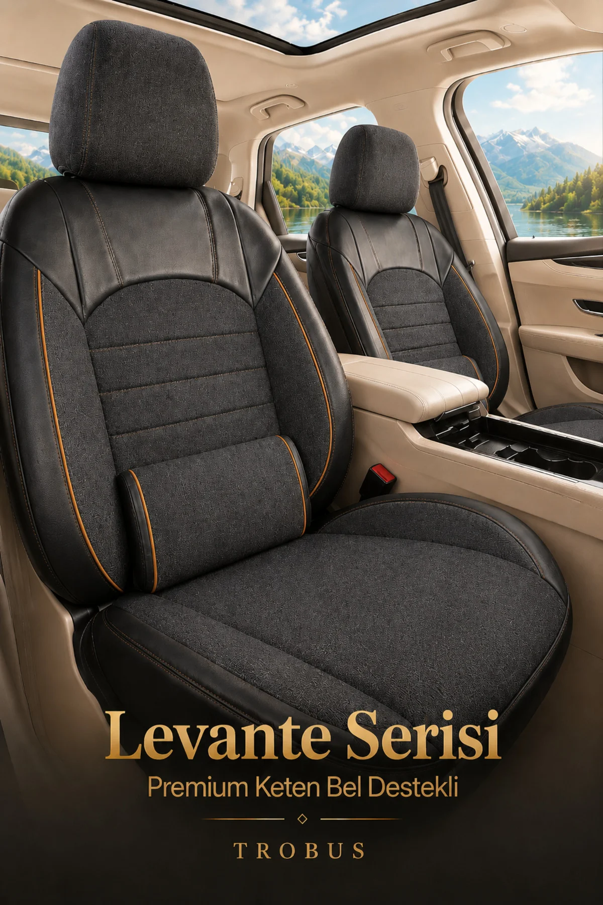 Peugeot 205 1983-1998 Uyumlu Levante Serisi Bel Destekli Keten Füme Turuncu Koltuk Kılıfı