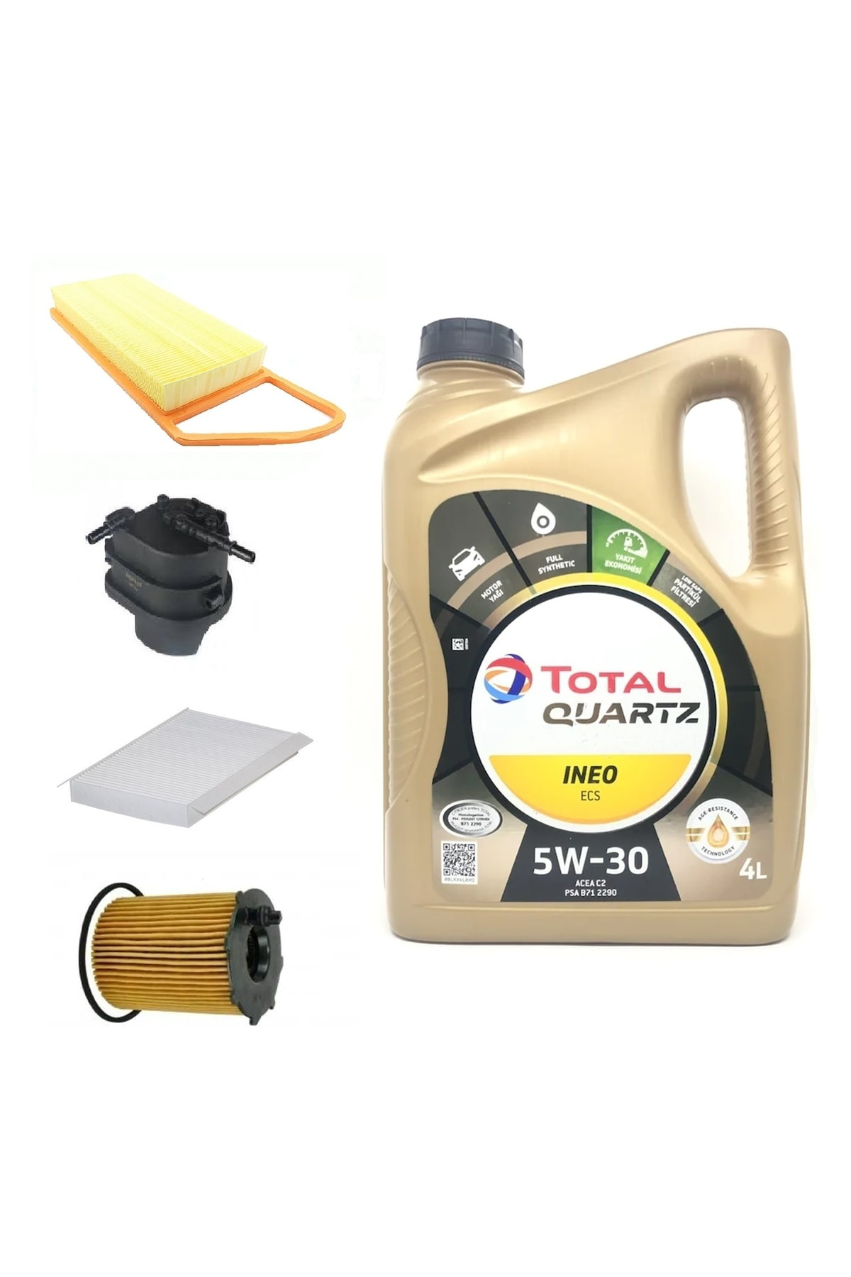 Total Peugeot 206 1.4 Dizel Yağ Bakım Seti + Quartz İneo Ecs 5W-30 Part