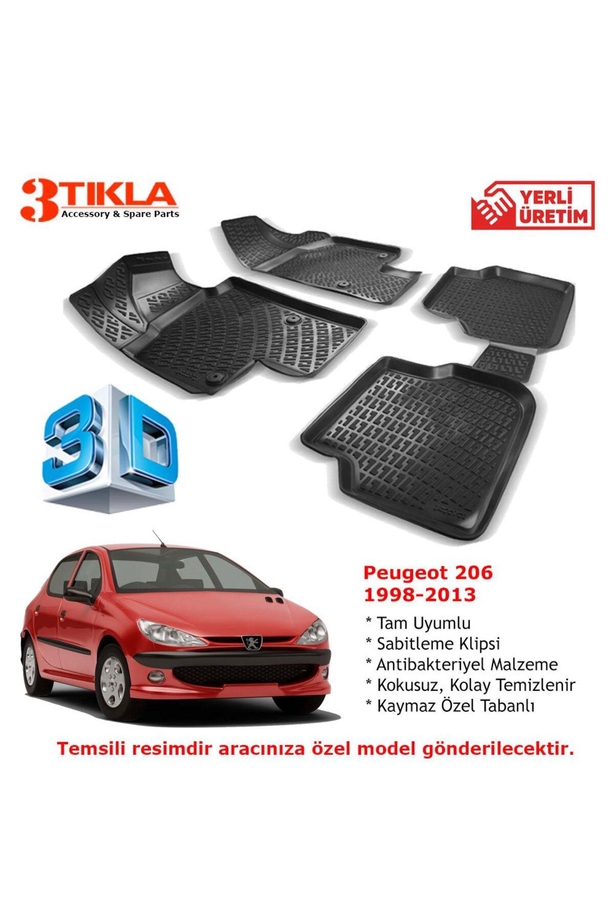 Peugeot 206 1998-2013 Premium 3D Havuzlu Paspas Seti