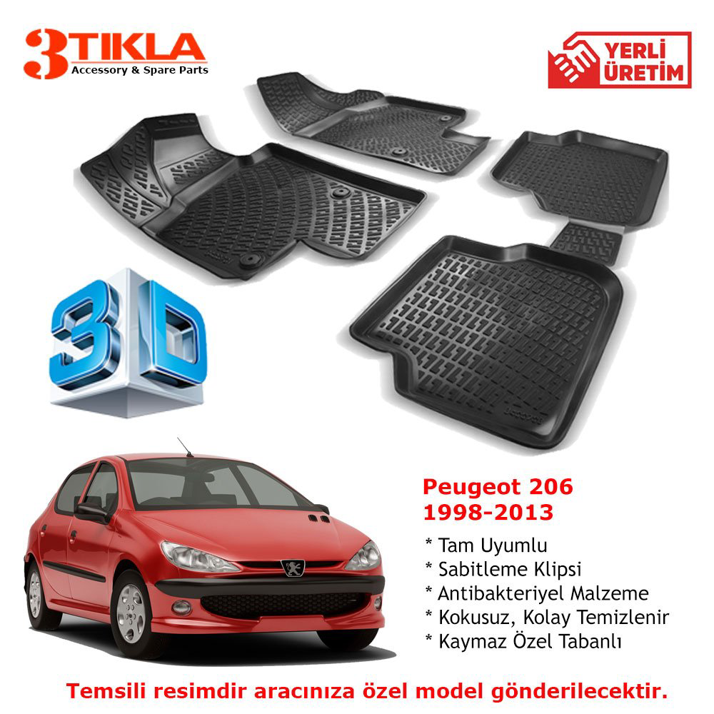 Peugeot 206 1998-2013 Premium 3D Havuzlu Paspas Seti
