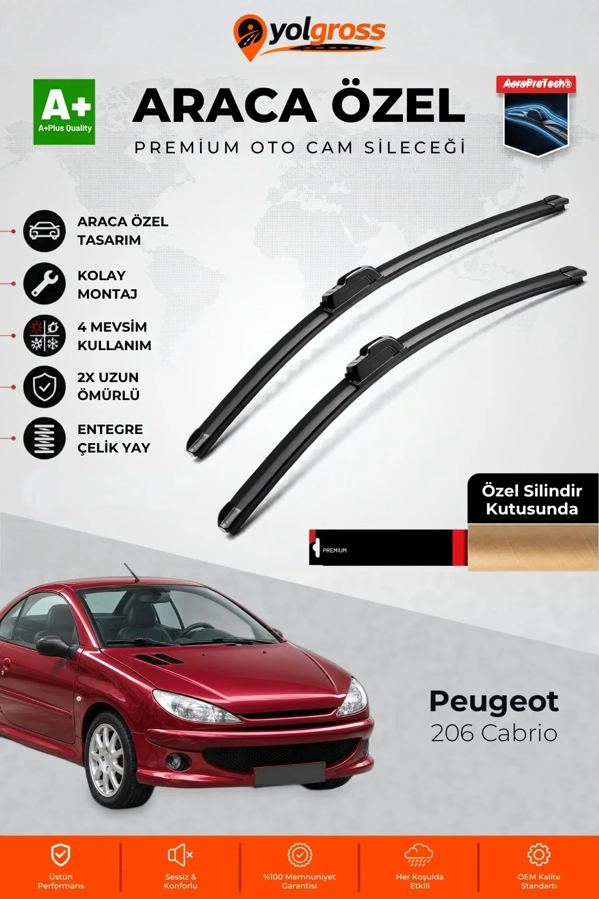 Peugeot 206 Cabrio Ön Cam Silecek Seti 2000-2007 Premium Araca Özel 65-40 Cm A+ Kalite