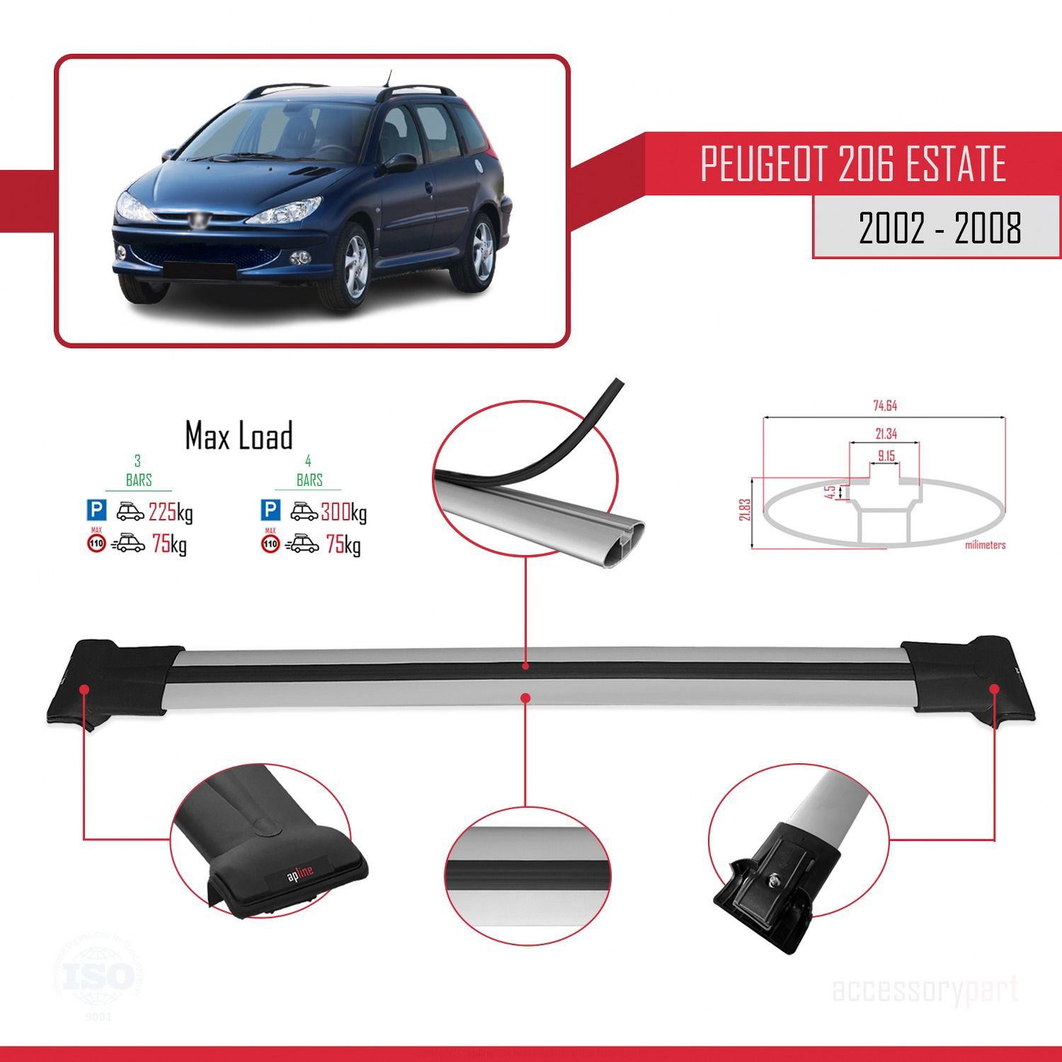 Peugeot 206 Estate 2002-2008 Arası ile uyumlu FLY Model Ara Atkı 
