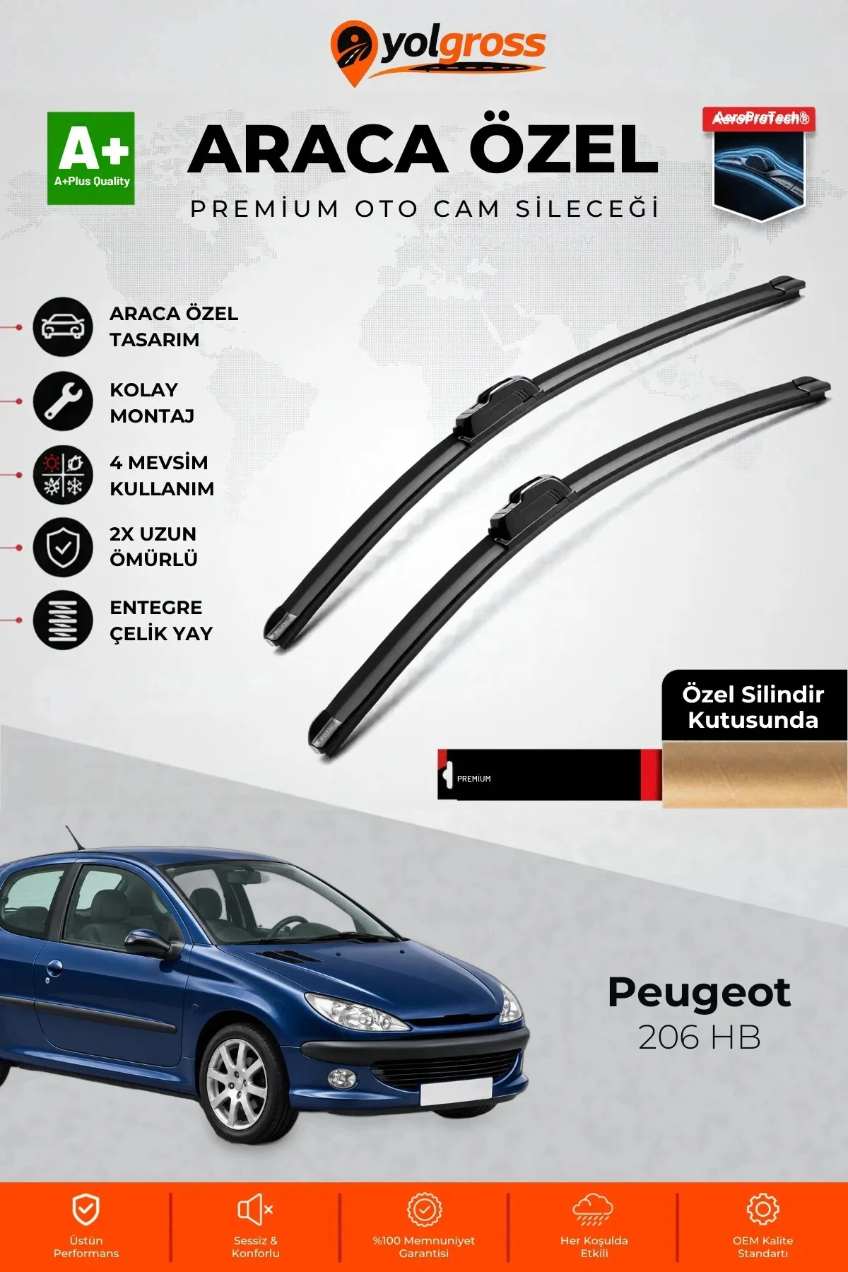 Peugeot 206 HB Ön Cam Silecek Seti 1998-2009 Premium Araca Özel 65-40 Cm A+ Kalite