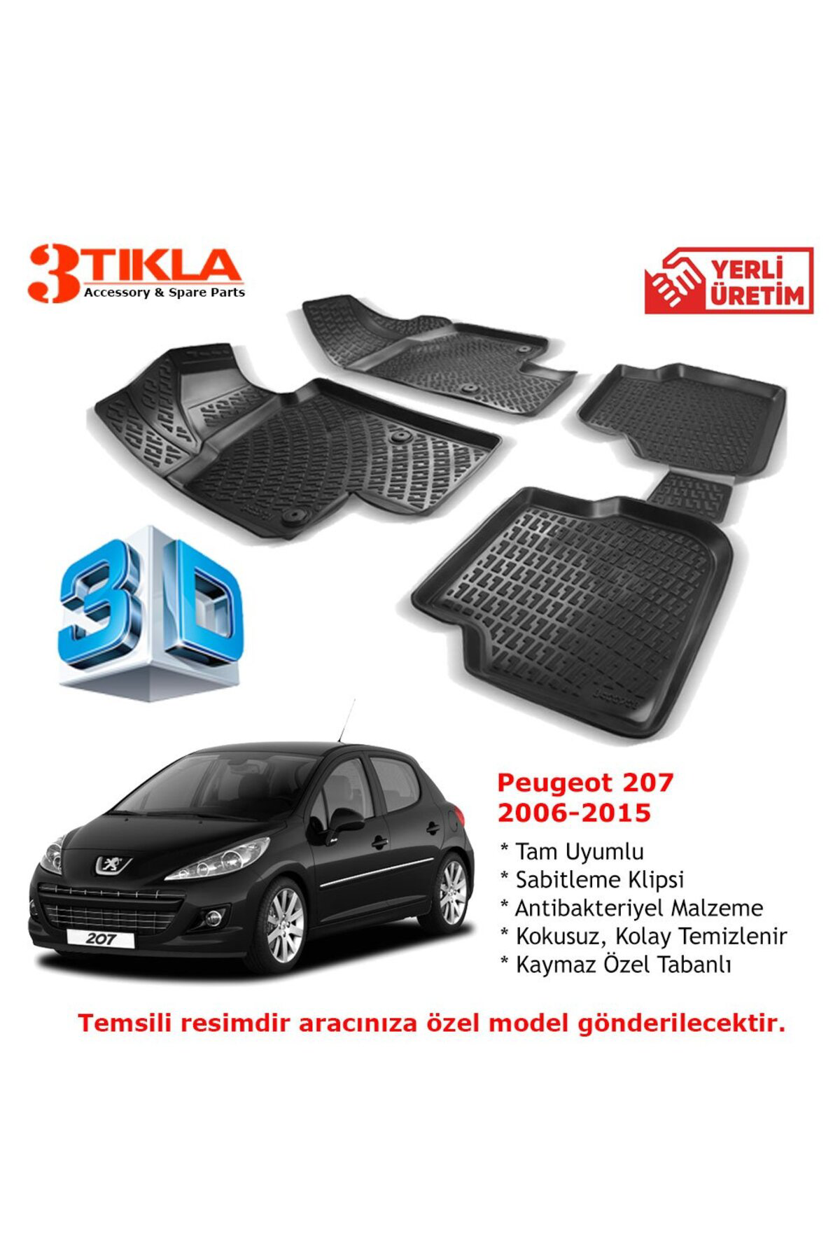 Peugeot 207 2006-2015 Premium 3D Havuzlu Paspas Seti