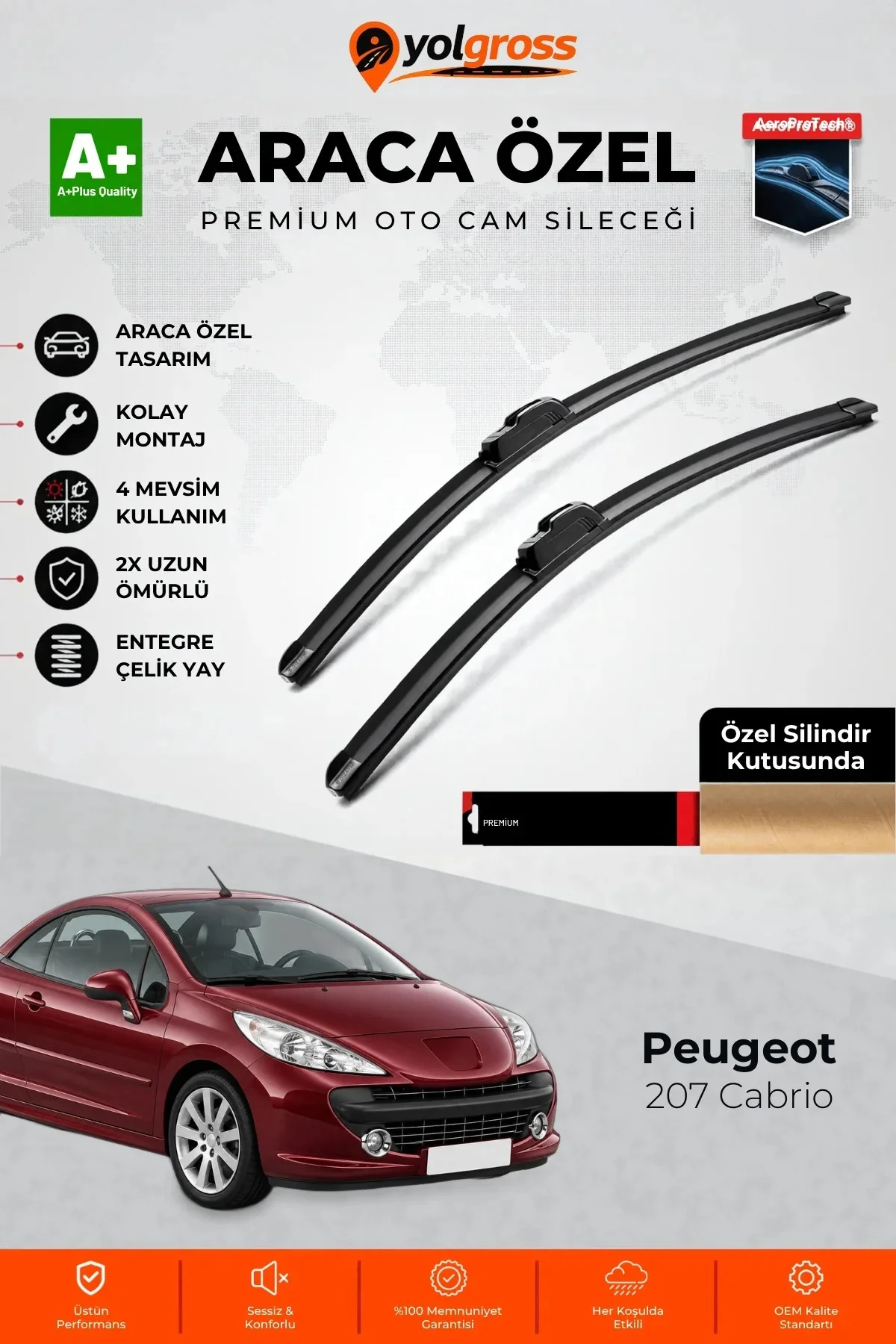 Peugeot 207 Cabrio Ön Cam Silecek Seti 2007-2015 Premium Araca Özel 65-43 Cm A+ Kalite