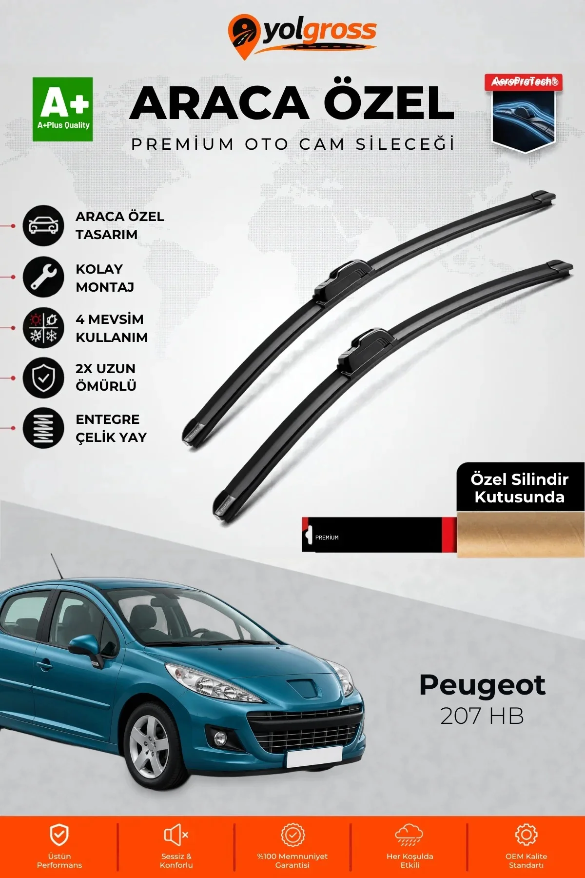Peugeot 207 HB Ön Cam Silecek Seti 2012-2015 Premium Araca Özel 65-43 Cm A+ Kalite
