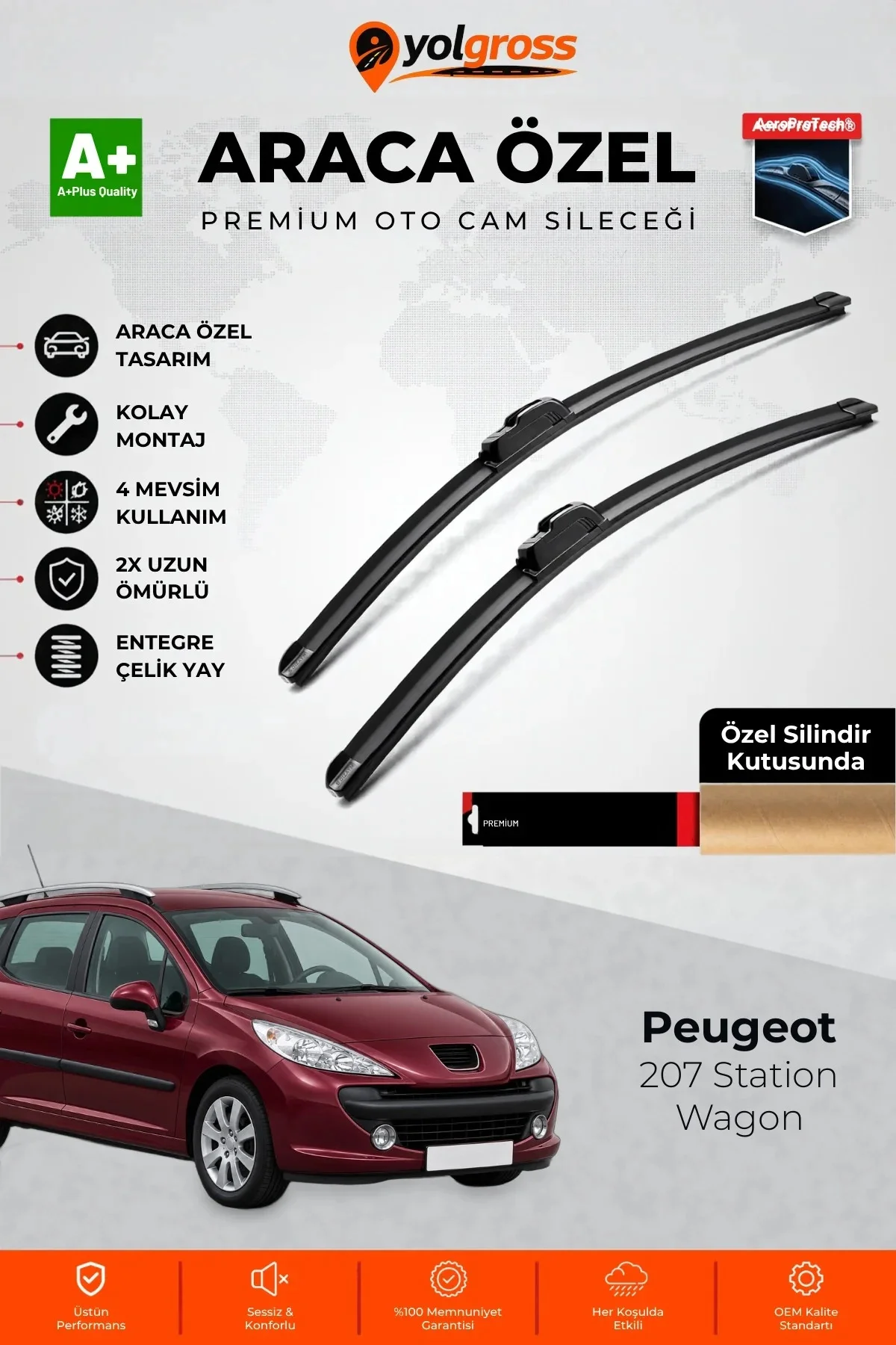 Peugeot 207 Station Wagon Ön Cam Silecek Seti 2007-2013 Premium Araca Özel 65-43 Cm A+ Kalite
