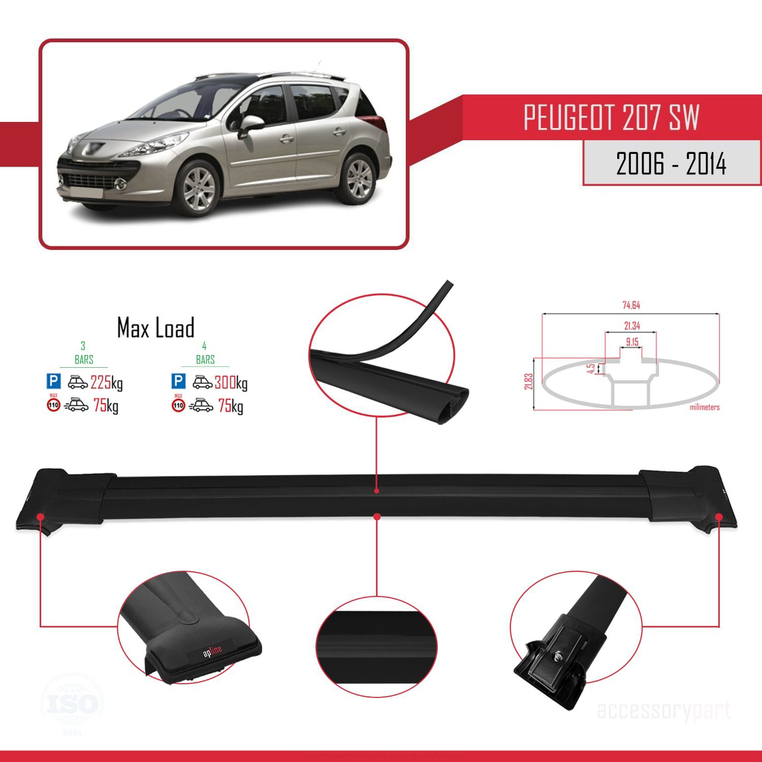 Peugeot 207 SW 2006-2014 Arası ile Uyumlu FLY Model Ara Atkı Tava