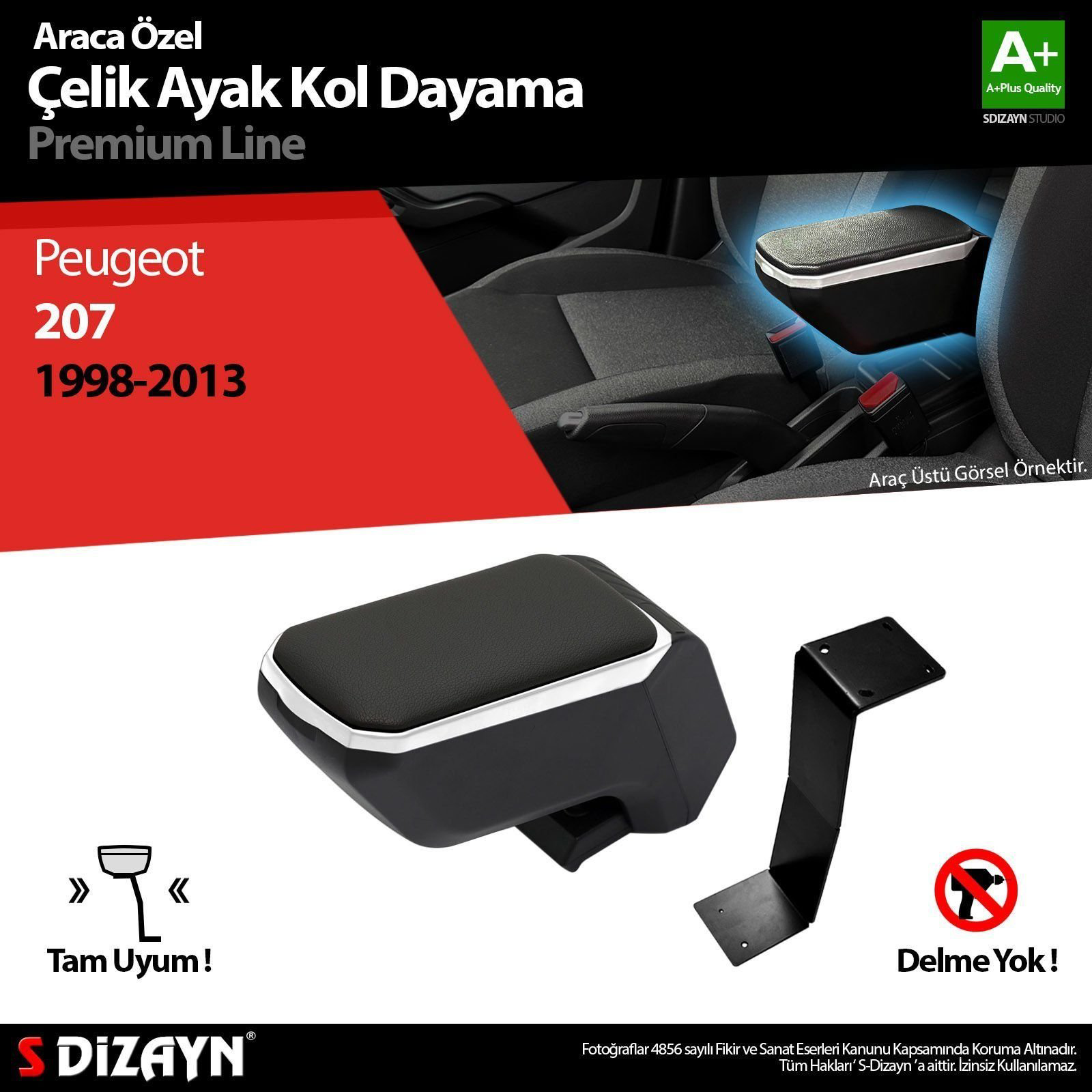 Peugeot 207 Uyumlu Kol Dayama Kolçak Çelik Ayaklı ABS Gri 2006-20 Peugeot 207 Uyumlu Kol Dayama Kolçak Çelik Ayaklı ABS Gri 2006-20