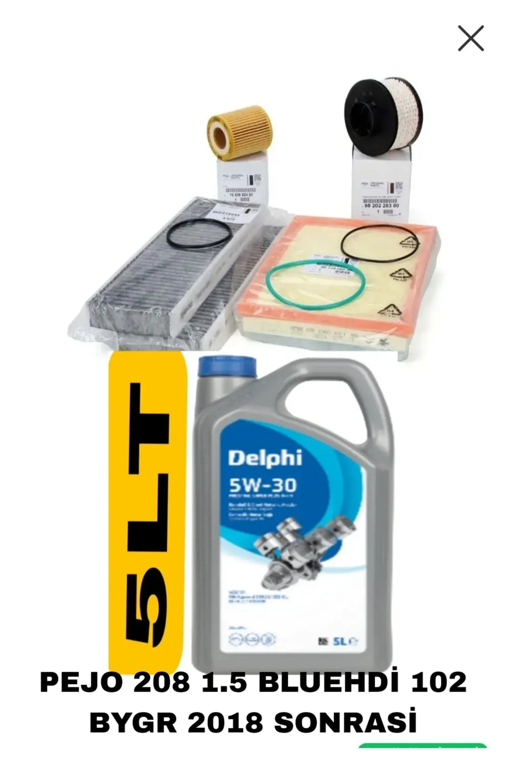 Peugeot 208 1.5 bluehdi Filtre Bakım Seti (ithal)+Delphi 5w-30 5l