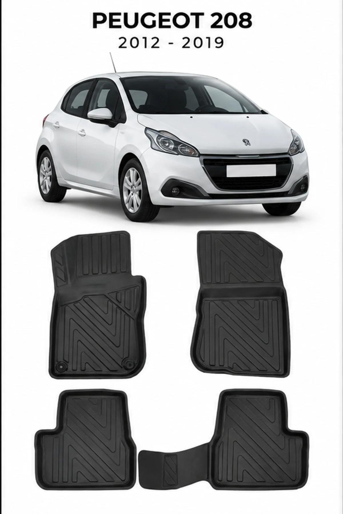Peugeot 208 2012-2019 Karbon Desenli Premium 3D Havuzlu Oto Paspas