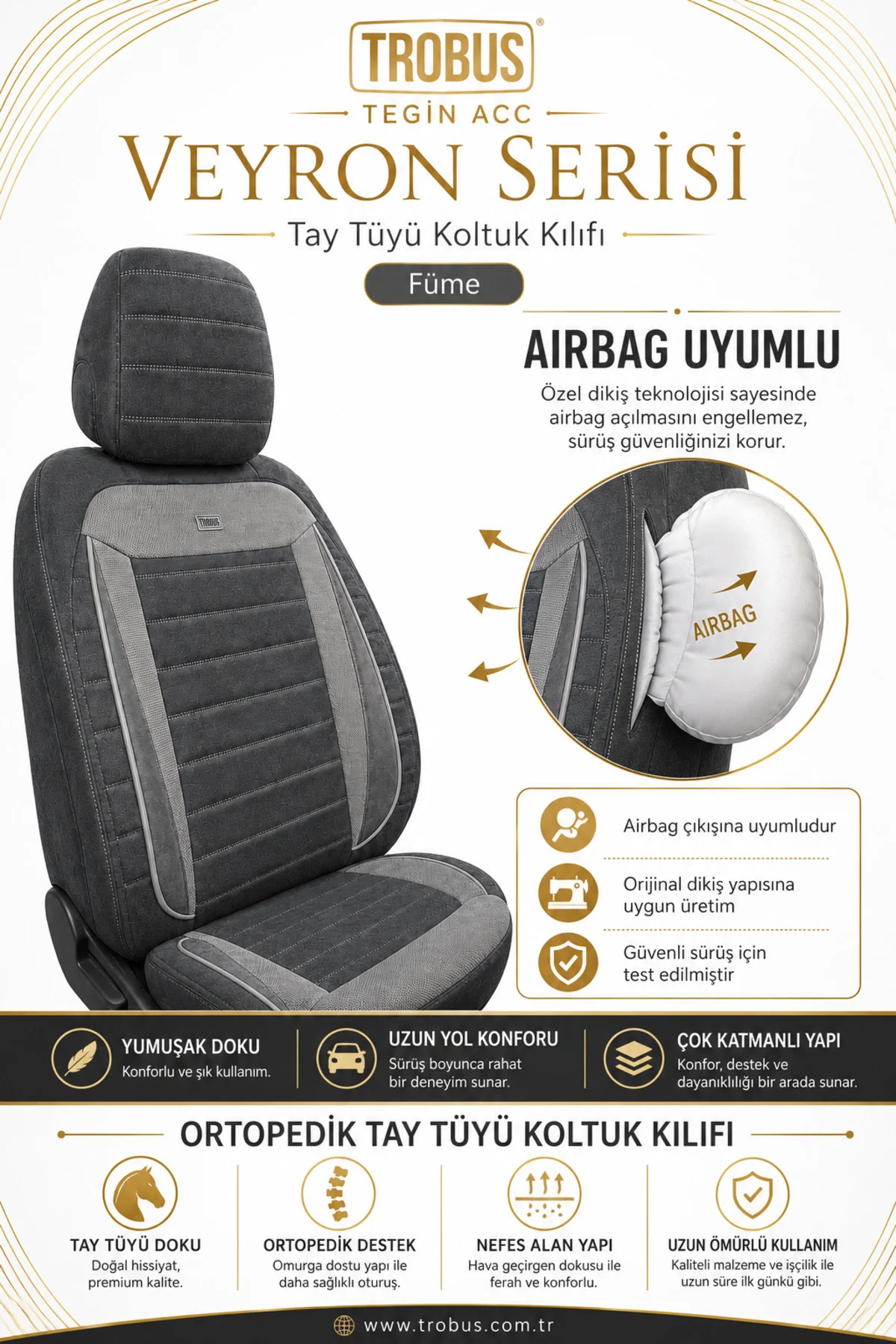 Peugeot 208 2012 Sonrası Uyumlu Veyron Serisi Füme Tay Tüyü Koltuk Kılıfı