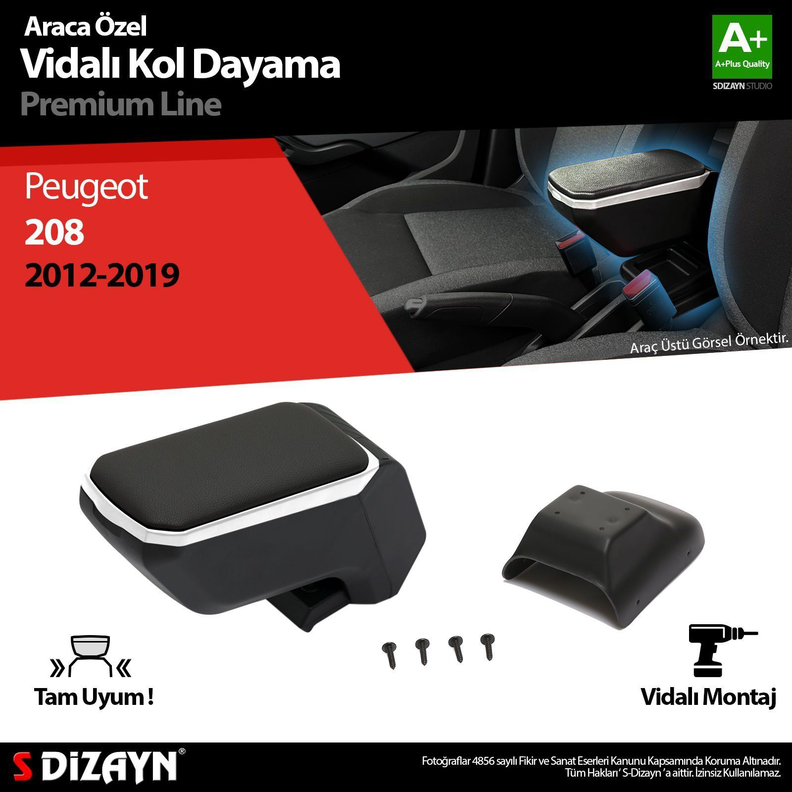 Peugeot 208 Uyumlu ABS Vidalı Kol Dayama Kolçak Gri 2012-2019 A+K Peugeot 208 Uyumlu ABS Vidalı Kol Dayama Kolçak Gri 2012-2019 A+K