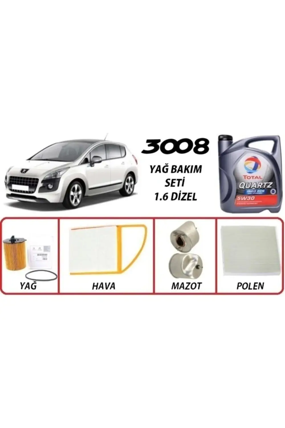 Peugeot 3008 1.6 Dizel Yağ Bakım 5li Set 5w30 Ecs Euro5 Uyumlu