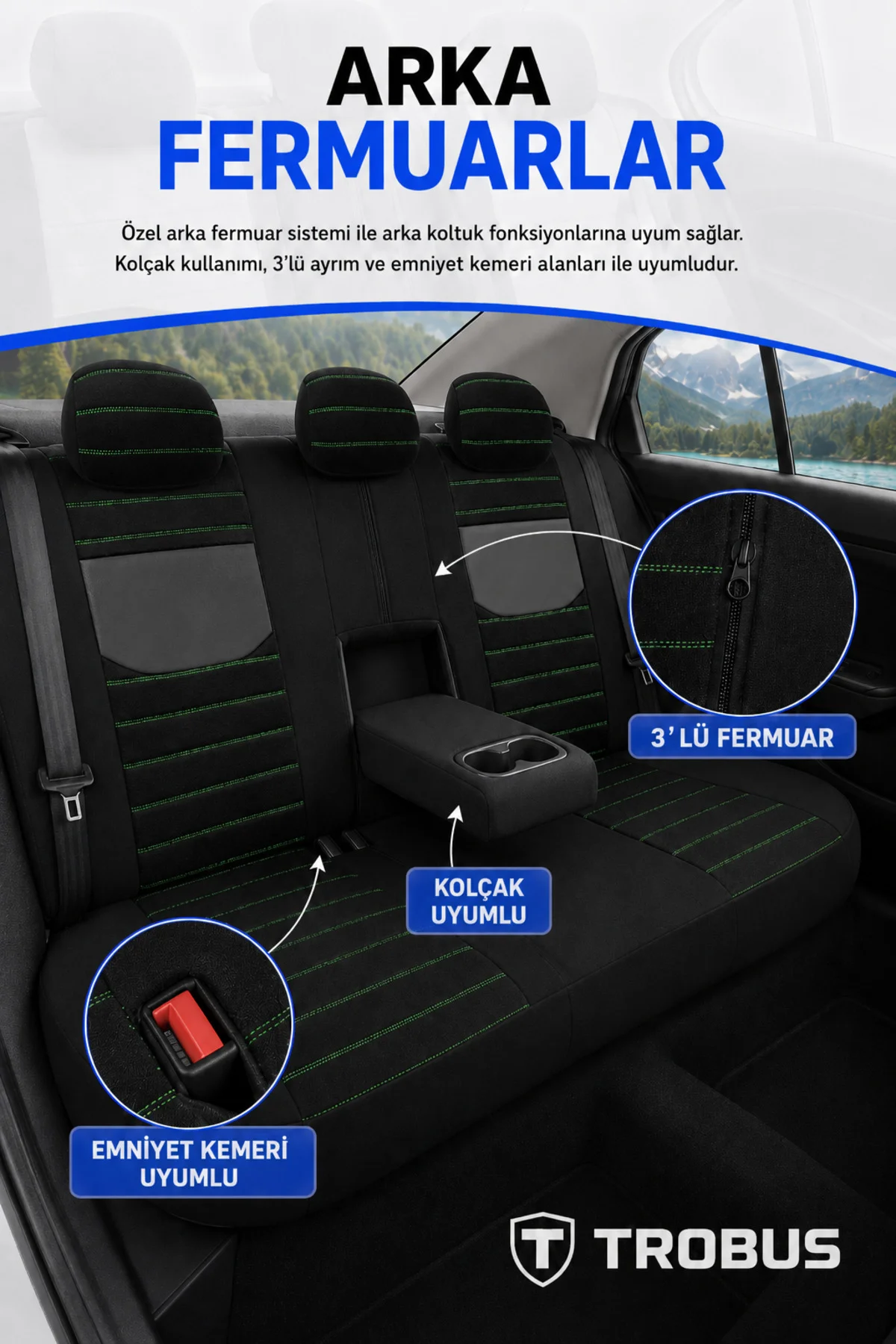 Peugeot 3008 2016 Sonrası Uyumlu Veyron Serisi Siyah Yeşil Tay Tüyü Koltuk Kılıfı